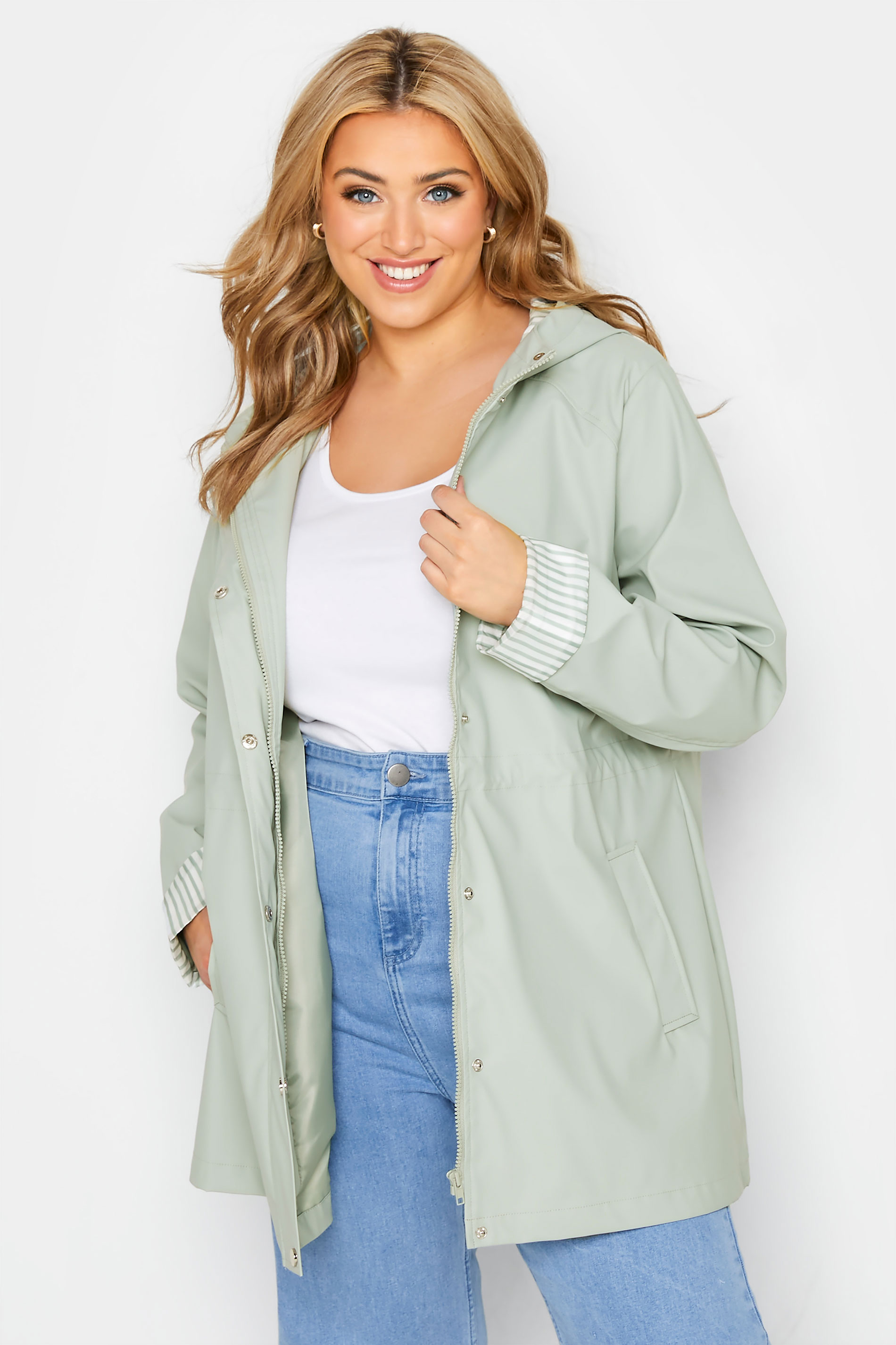 Plus Size Mint Green Raincoat | Yours Clothing  1