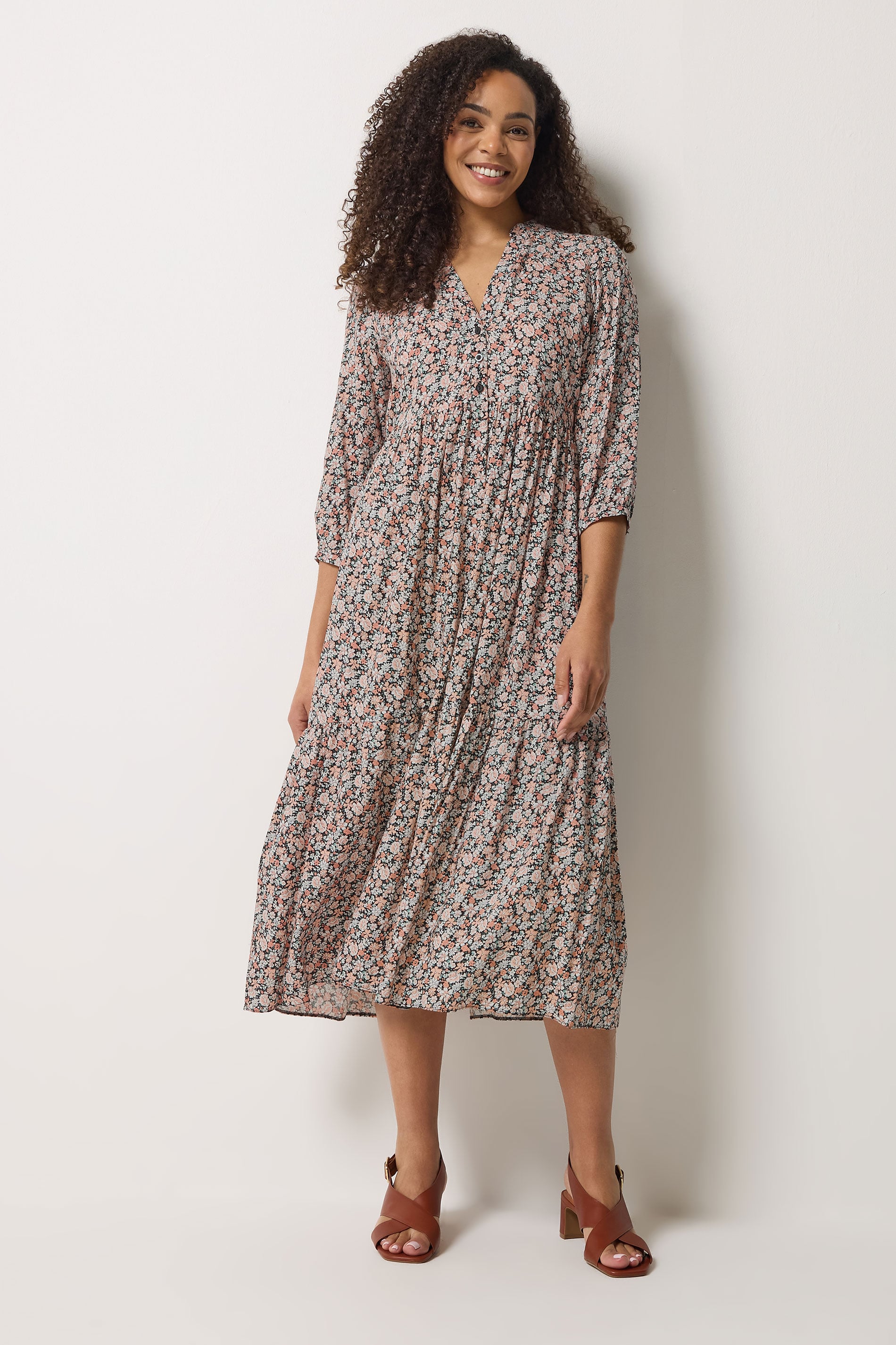 M&Co Pink Ditsy Floral Tiered Maxi Dress | M&Co 1