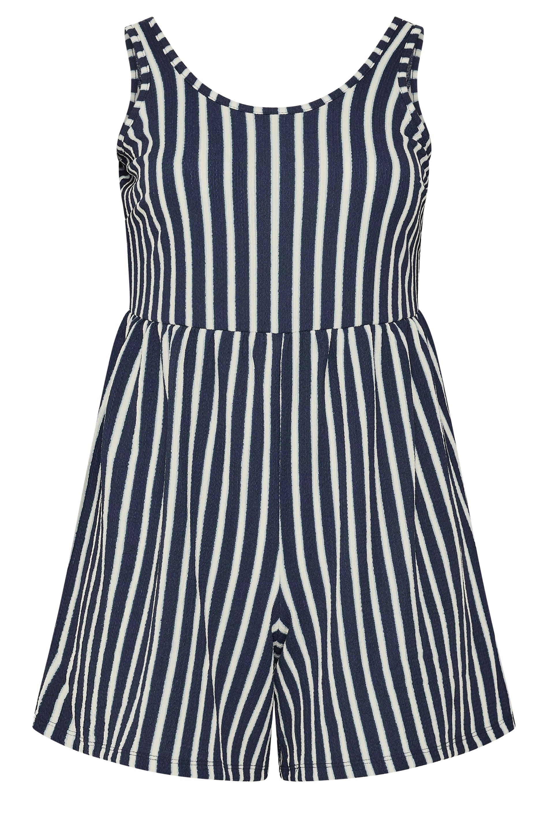 YOURS Plus Size Navy Blue Stripe Textured Playsuit | Yours Clothing 5