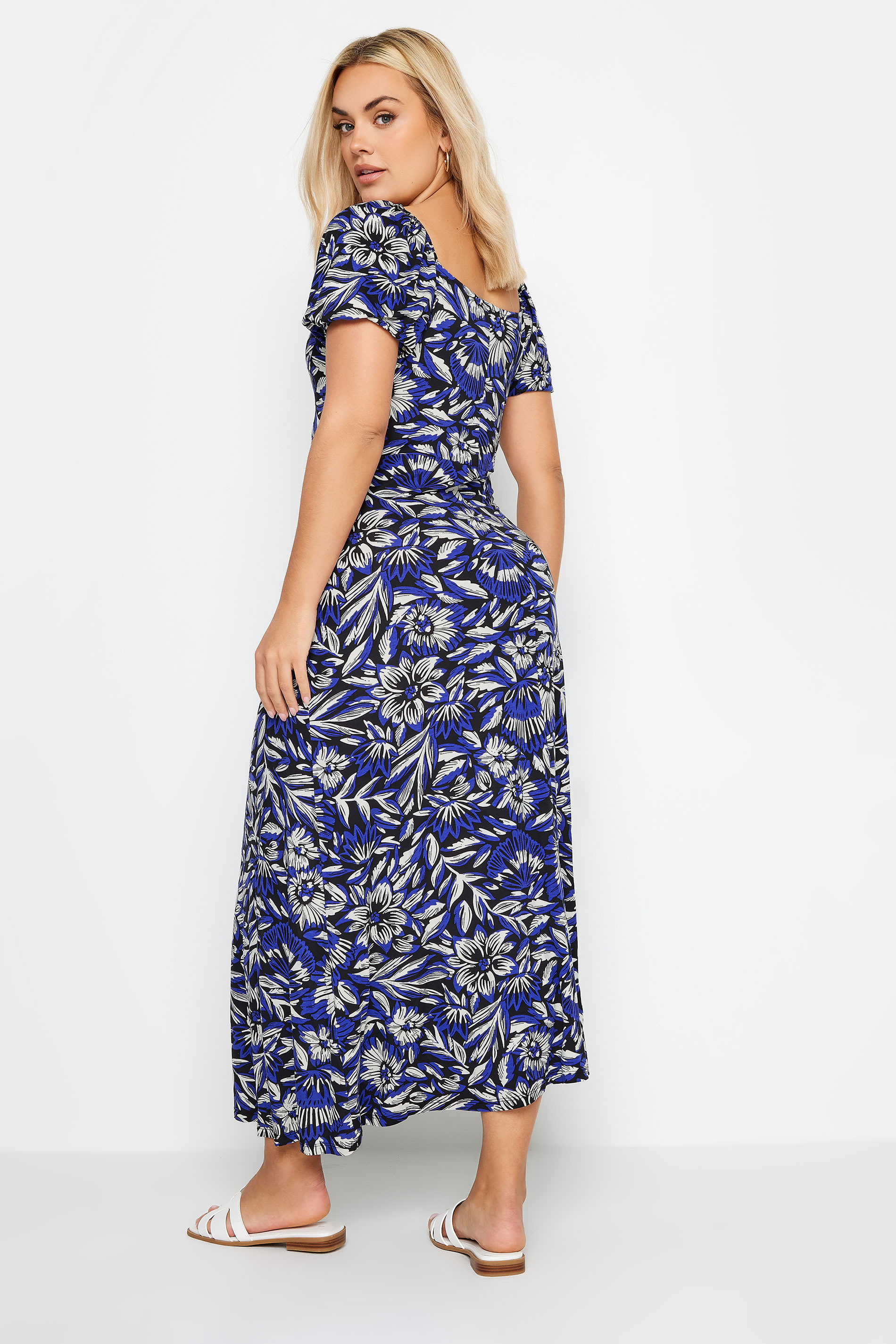 YOURS Plus Size Navy Blue Floral Print Tiered Maxi Dress | Yours Clothing 2
