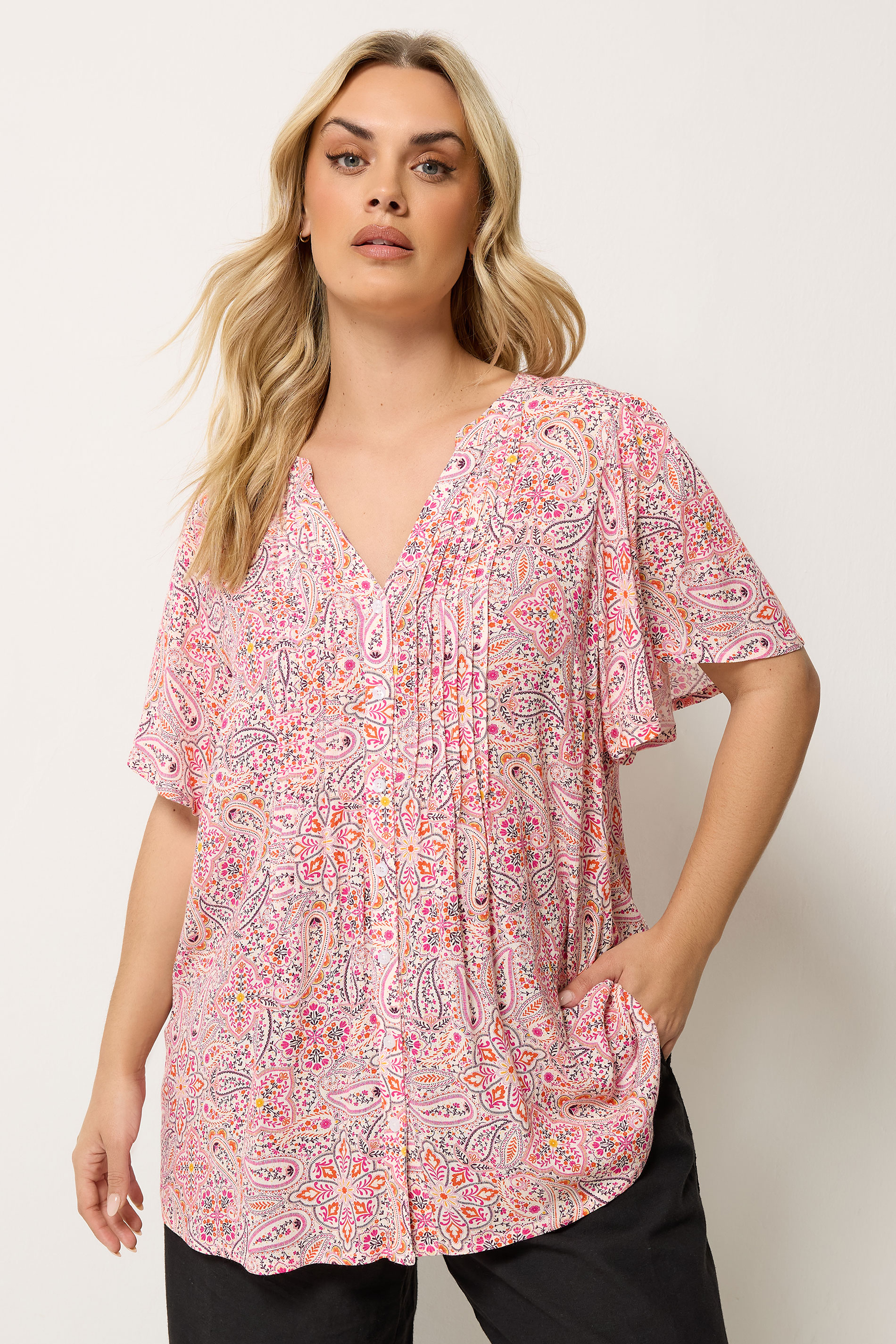 YOURS Plus Size Pink Paisley Print Pintuck Blouse | Yours Clothing 3