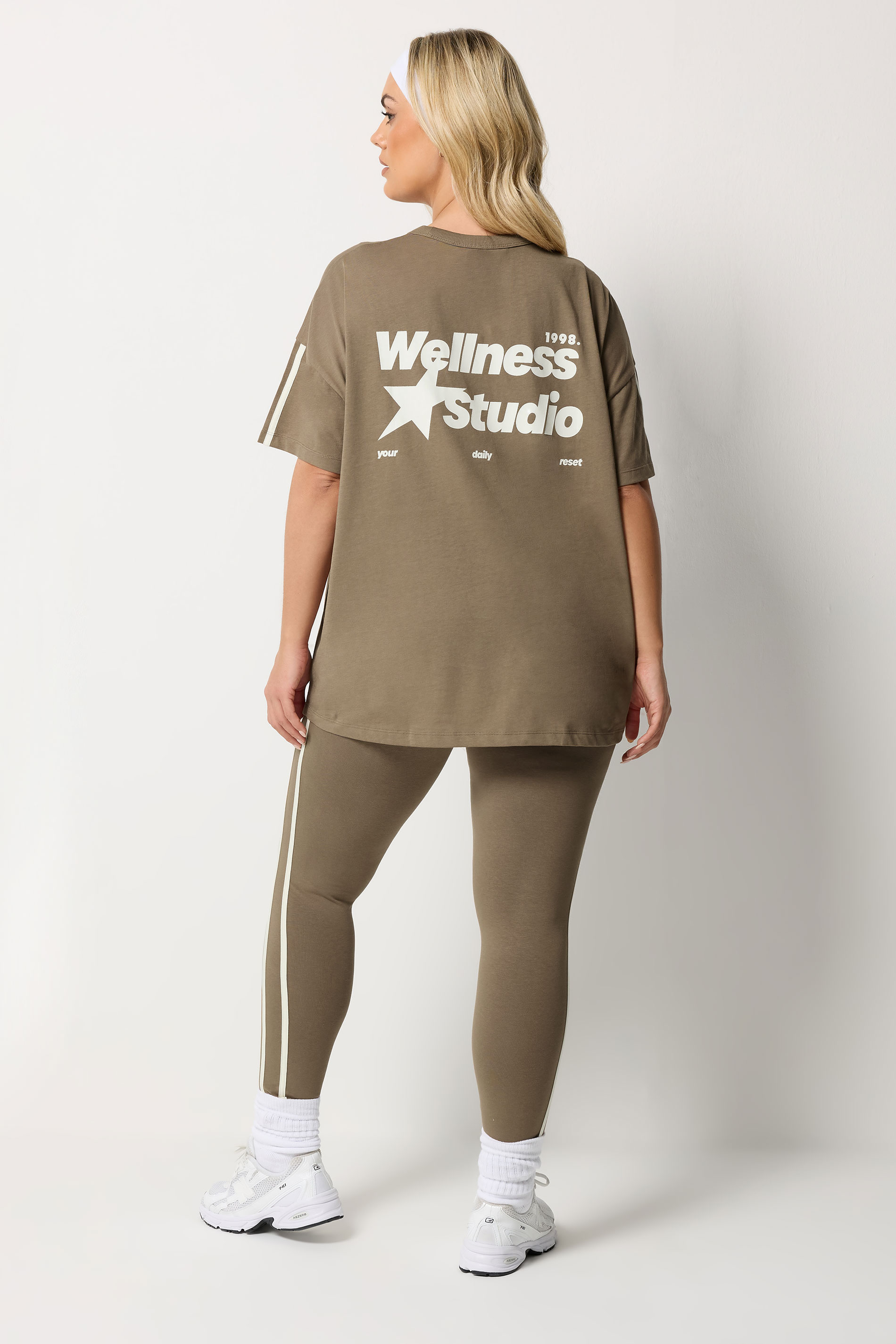 YOURS ACTIVE Plus Size Brown Side Stripe Leggings | Yours Clothing 4
