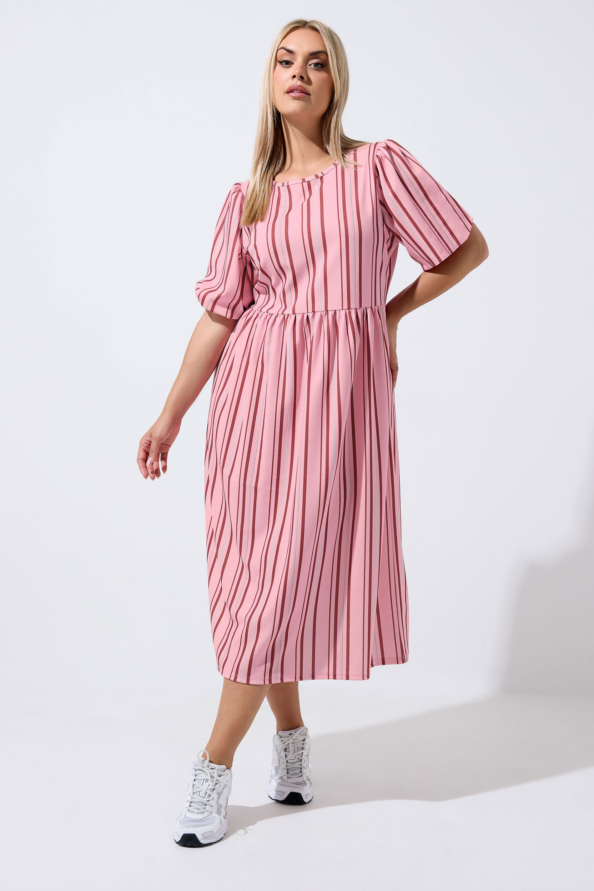 LIMITED COLLECTION Plus Size Pink Stripe Peplum Dress | Yours Clothing 3