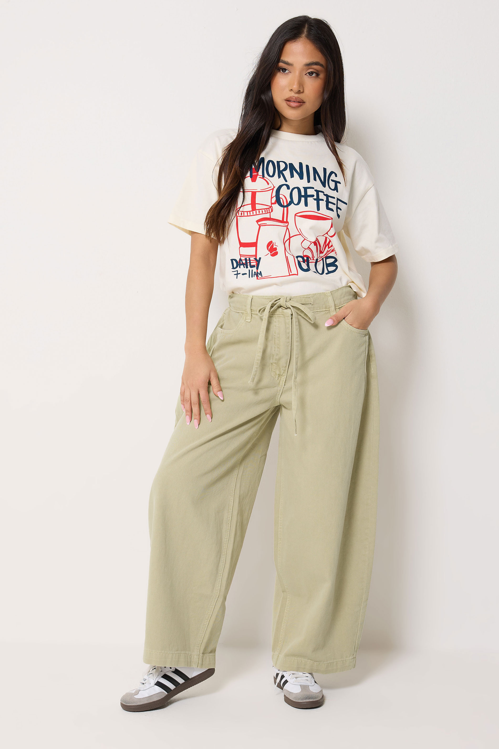 PixieGirl Petite Women's Sage Green Tie Waist Wide Leg Jeans | PixieGirl  3