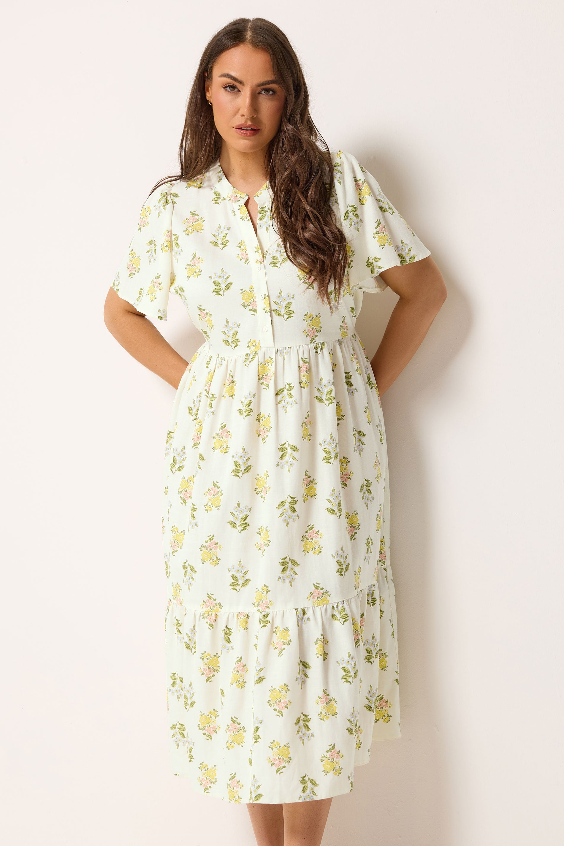 YOURS plus size White Floral Half Placket Midi Dress 3