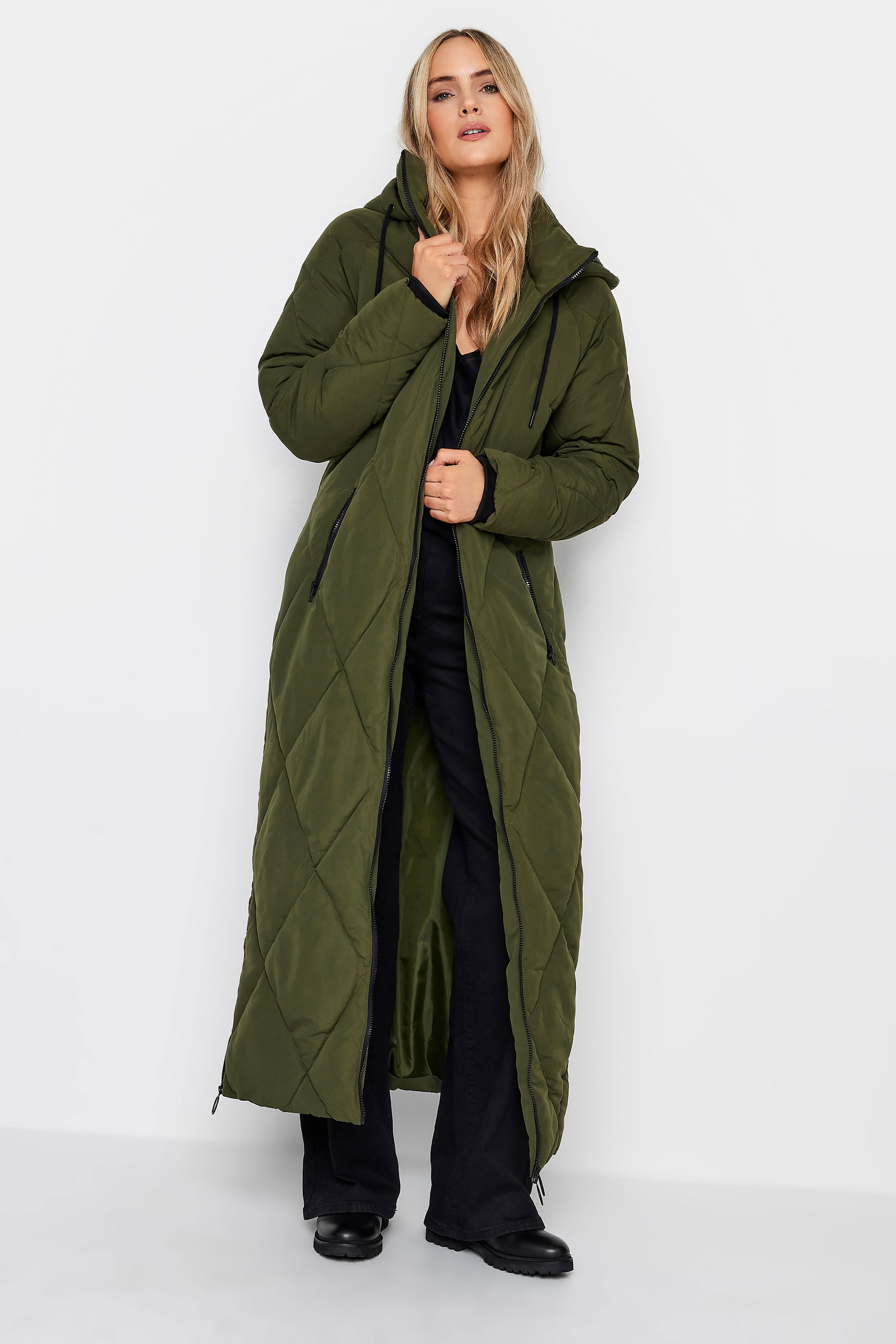 LTS Tall Women's Khaki Green Maxi Puffer Coat | Long Tall Sally 1