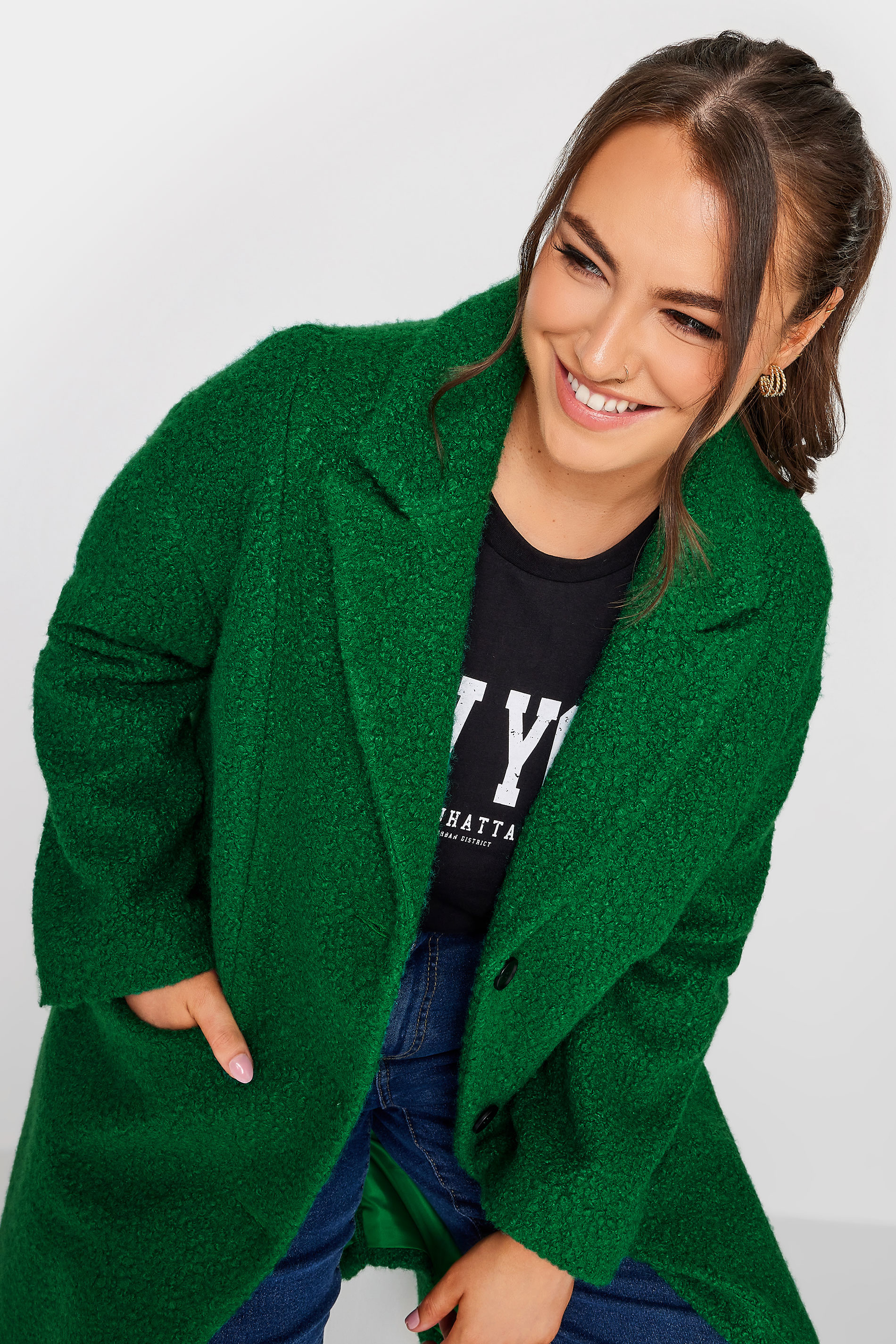 YOURS Plus Size Green Boucle Coat | Yours Clothing