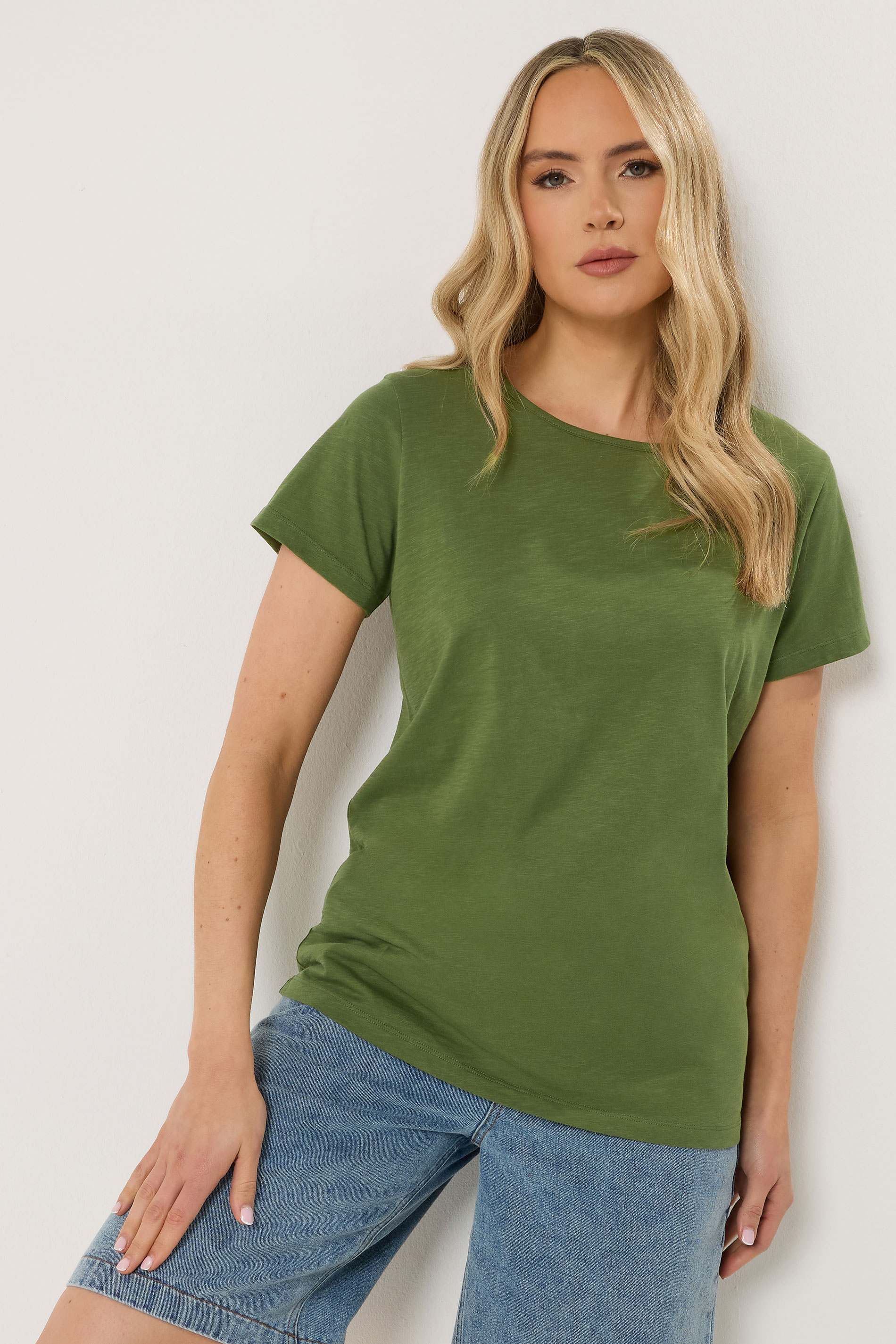 LTS Tall 2 PACK Women's Olive Green & Pink Marl Cotton T-Shirt | Long Tall Sally 1
