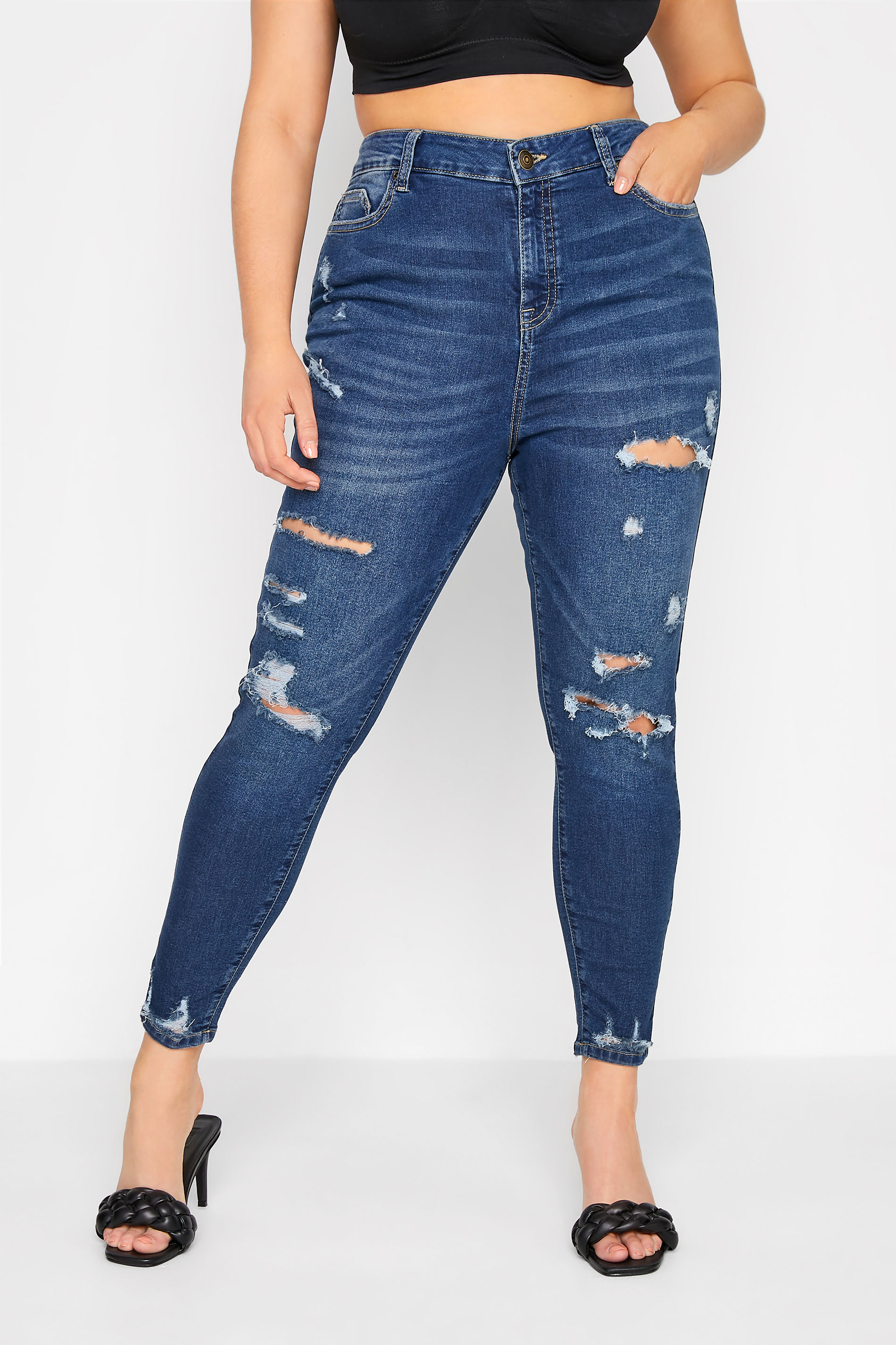 YOURS FOR GOOD Curve Indigo Blue Ripped AVA Jeans 1
