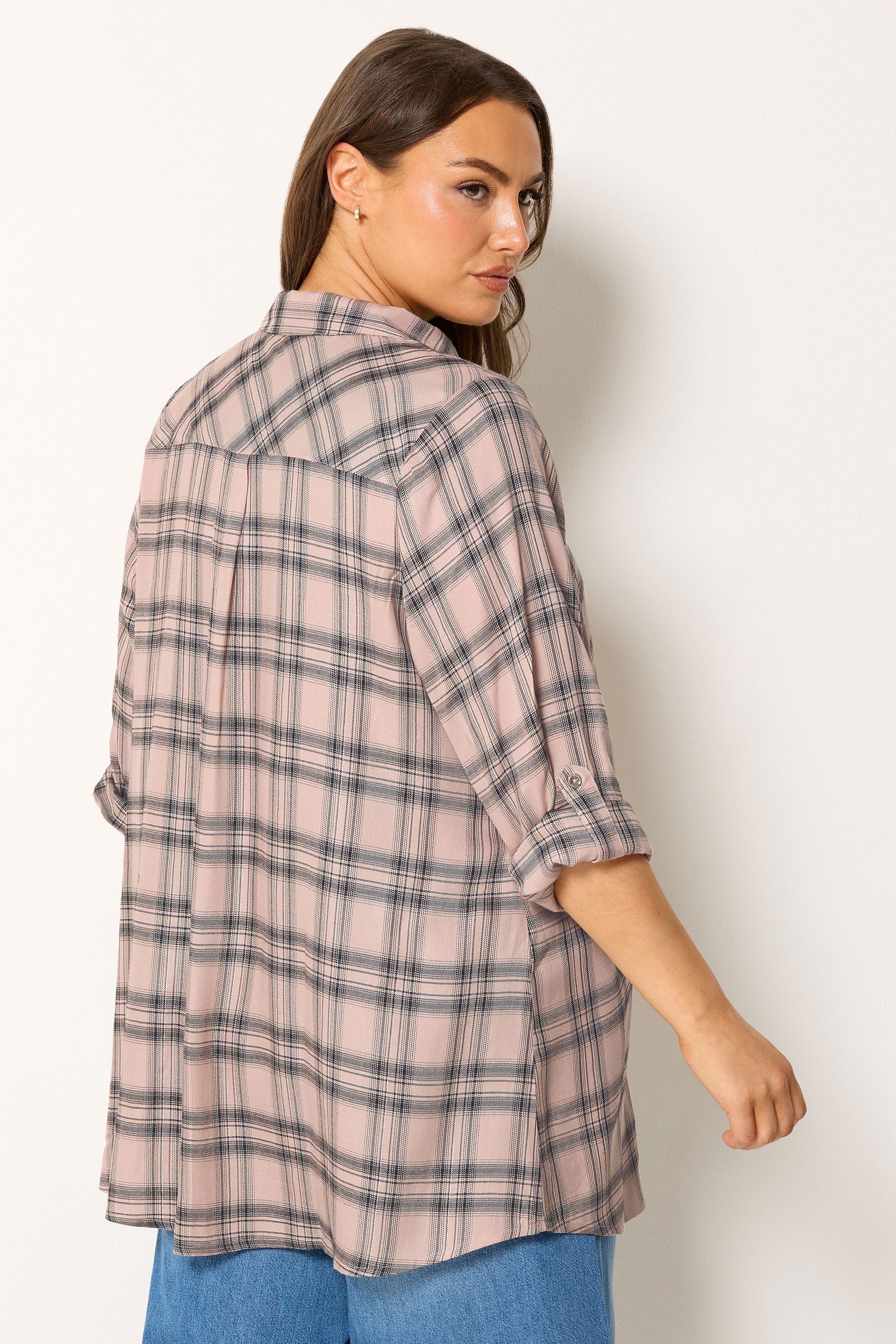 YOURS Plus Size Pink Check Overhead Shirt | Yours Clothing 2