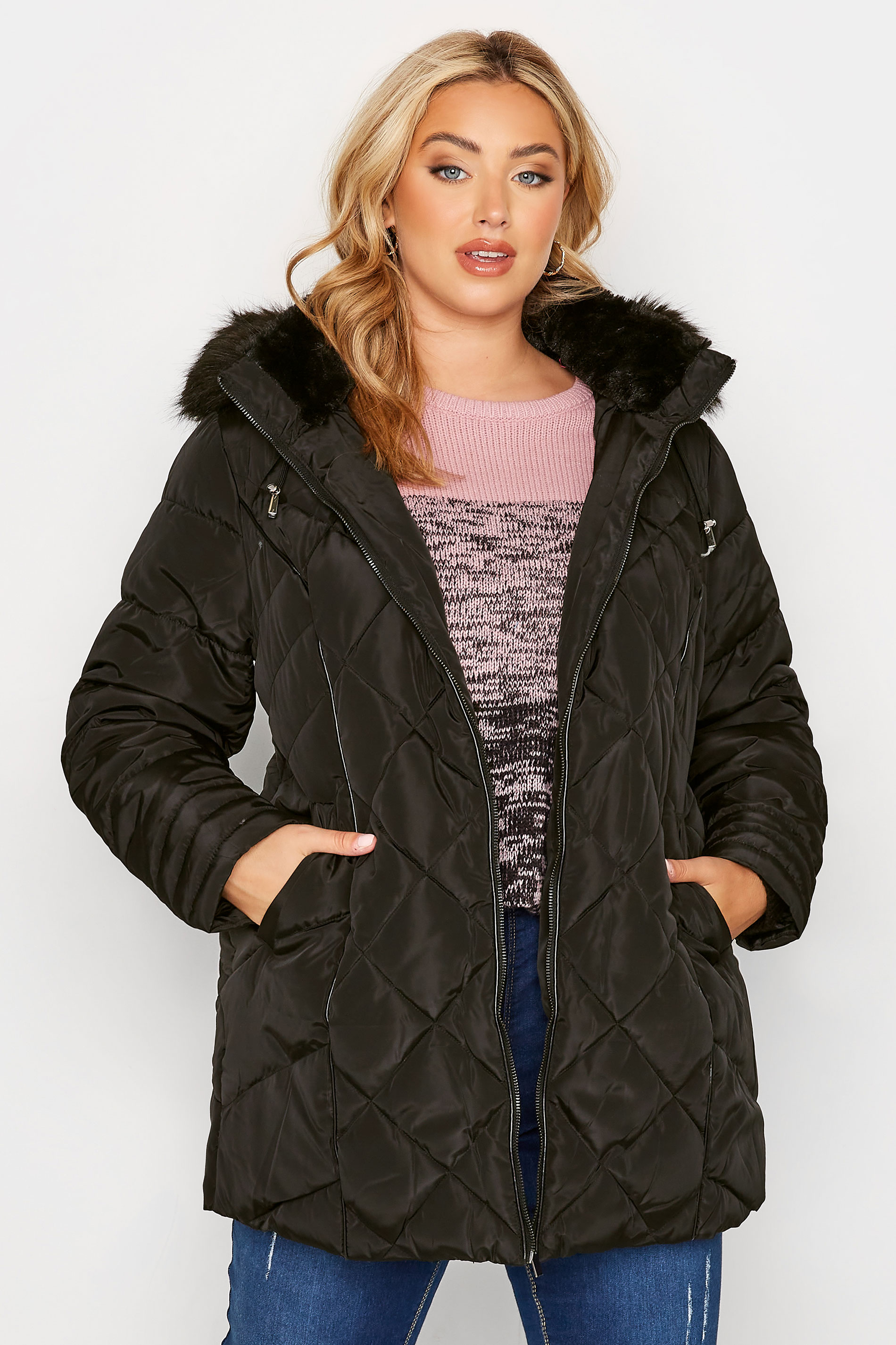Plus Size Black Panelled Puffer Jacket | Yours Clothing 3