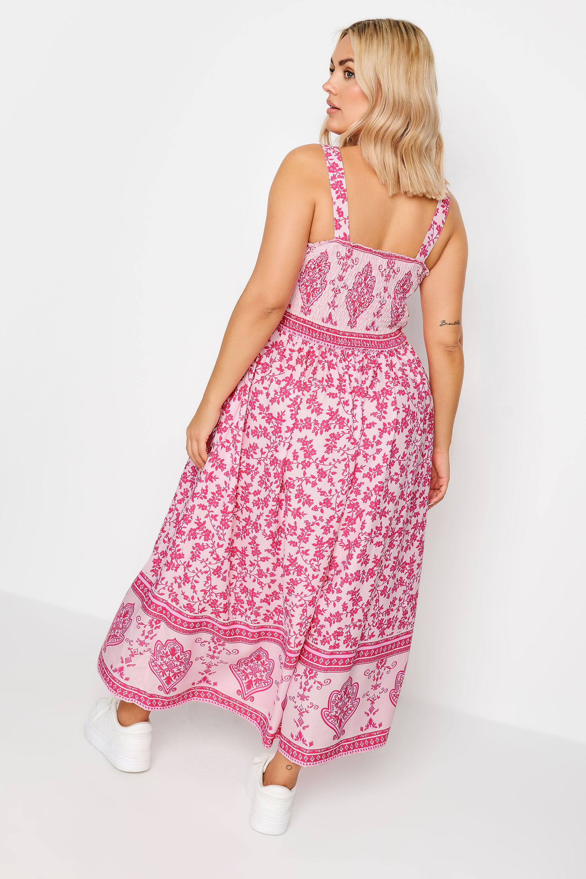 LIMITED COLLECTION Plus Size Pink Floral Print Shirred Maxi Dress | Yours Clothing 3