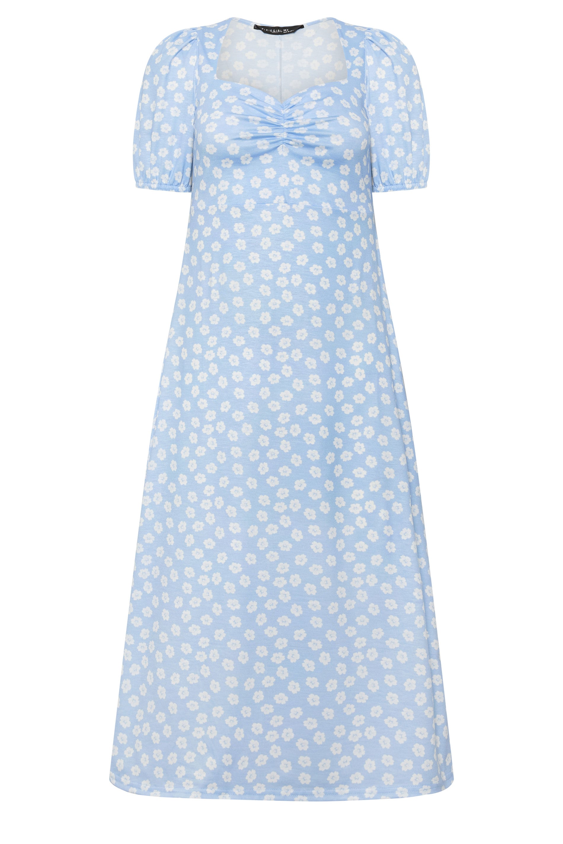 PixieGirl Petite Women's Blue Floral Ruched Midi Dress | PixieGirl 5