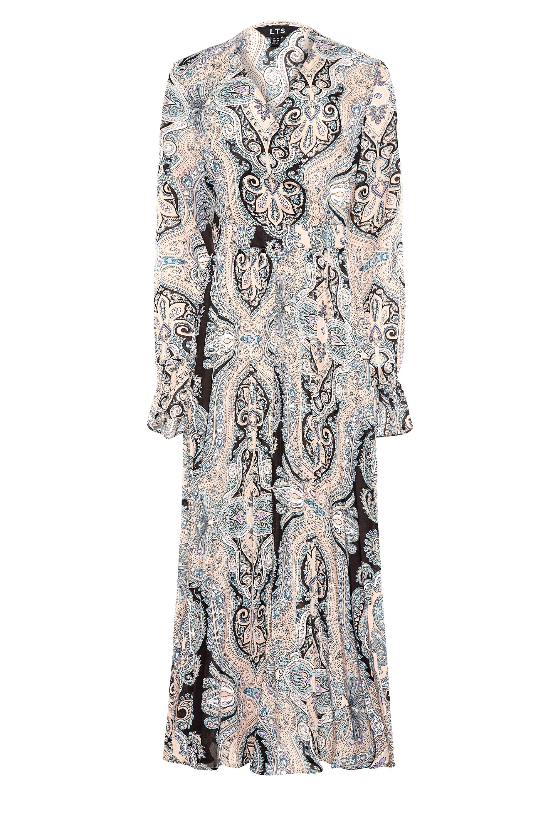 LTS Natural Paisley Print Long Sleeve Pleat Dress | Long Tall Sally