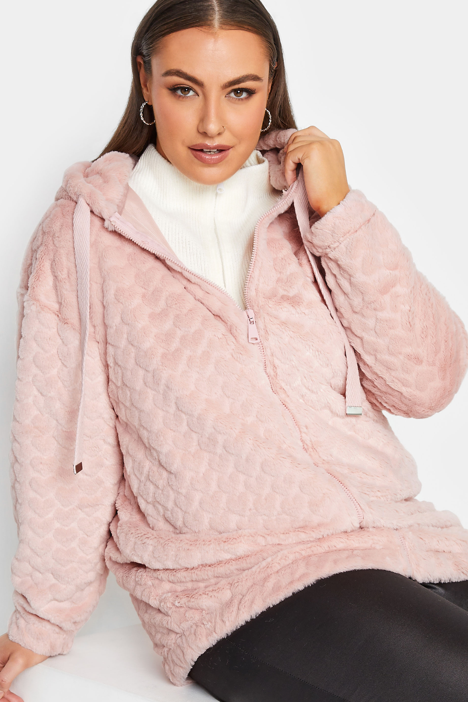YOURS LUXURY Plus Size Pink Heart Faux Fur Jacket  | Yours Clothing 1