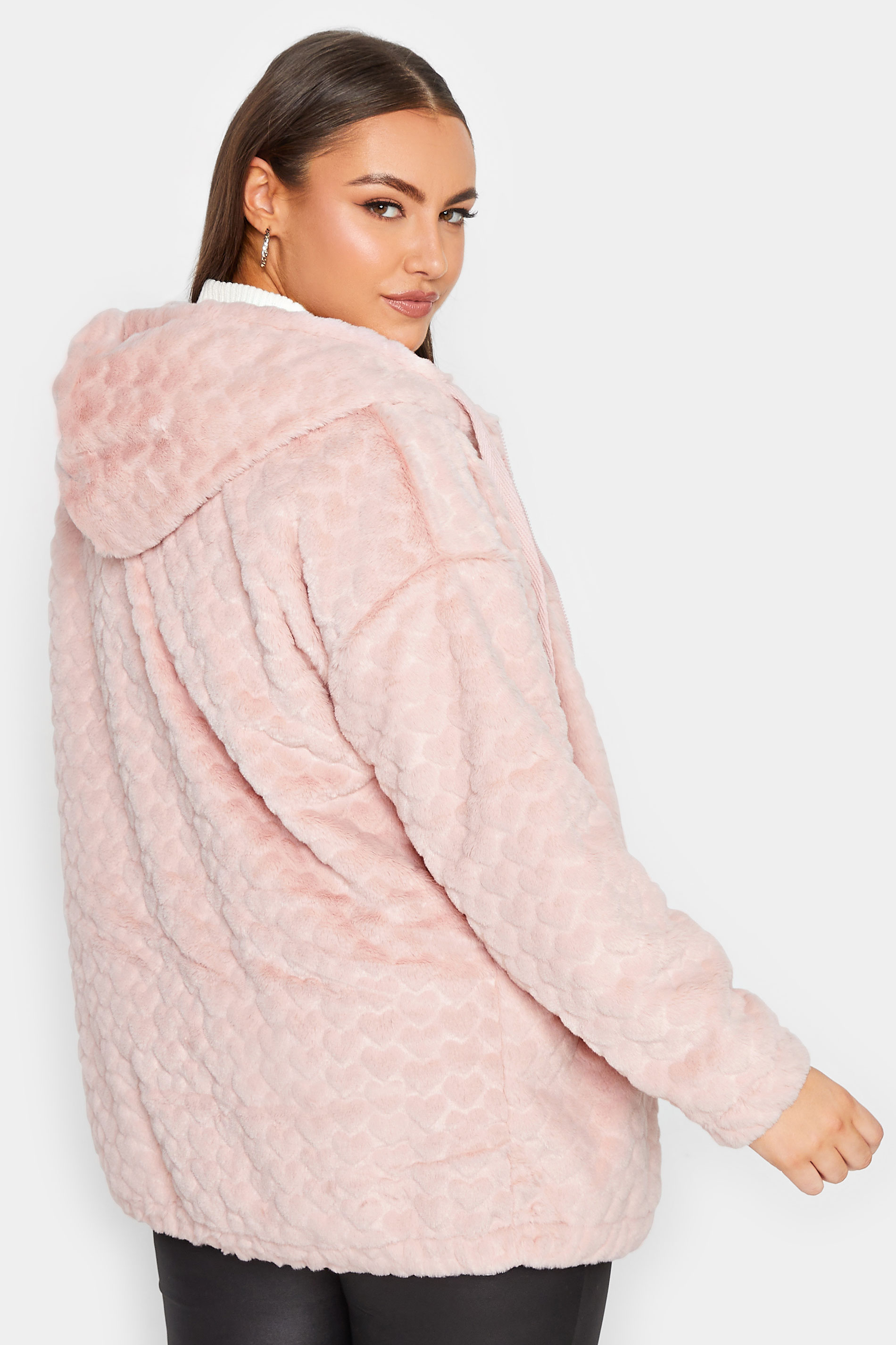 YOURS LUXURY Plus Size Pink Heart Faux Fur Jacket  | Yours Clothing 3