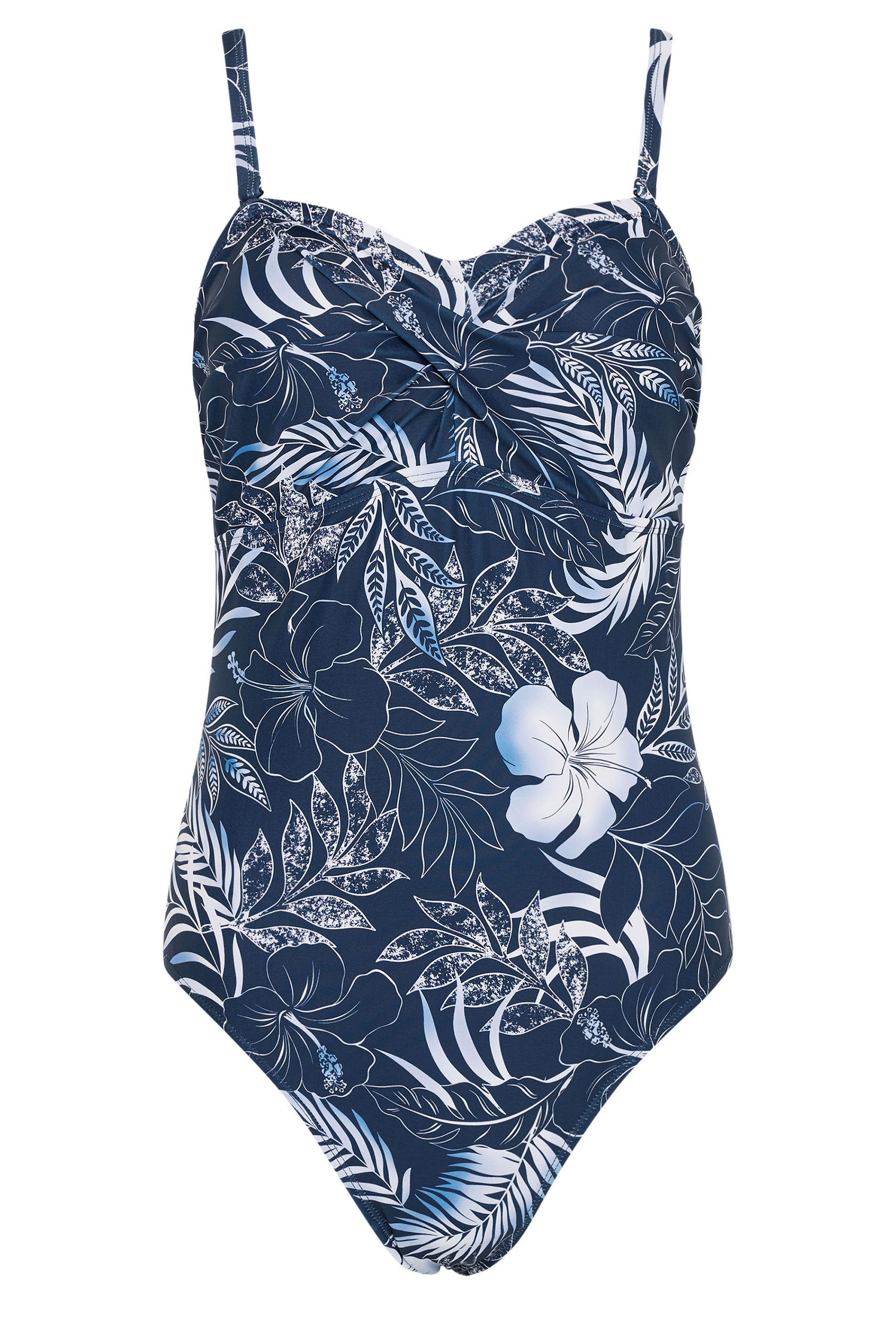 M&Co Navy Blue Tropical Print Twist Front Swimsuit | M&Co 6