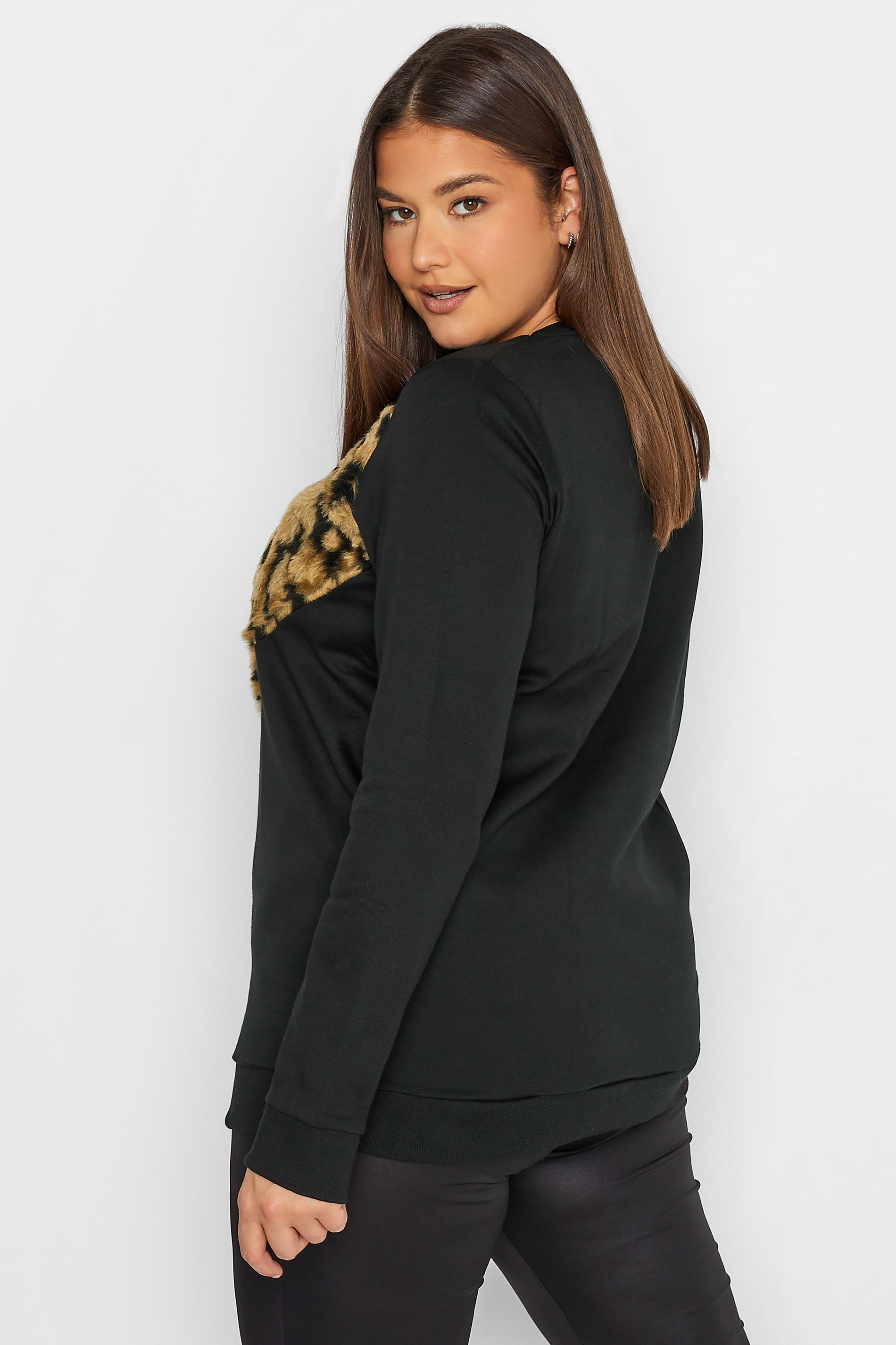 LTS Tall Women's Black Leopard Print Panel Sweatshirt | Long Tall Sally 3