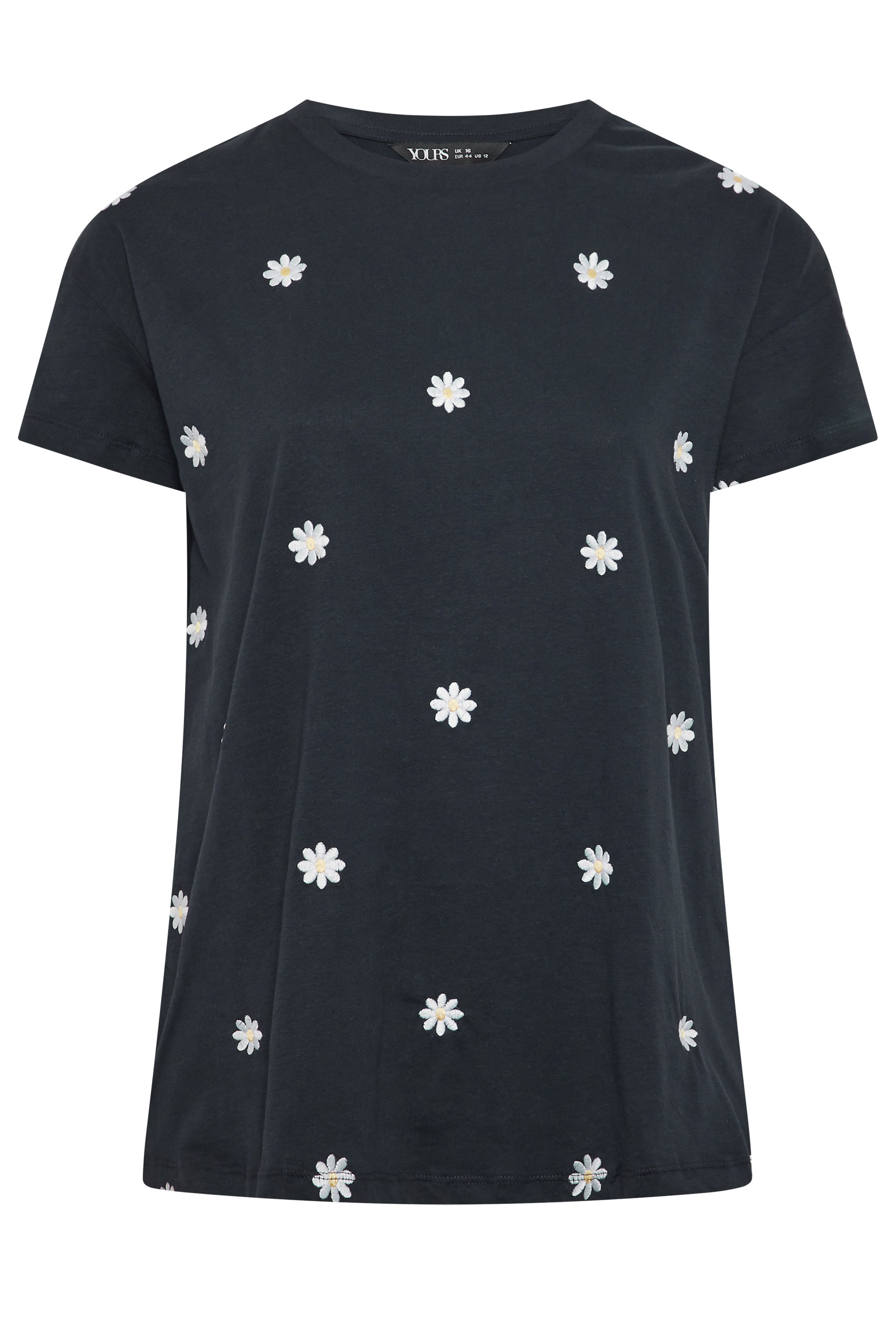 YOURS Plus Size Navy Blue Embroidered Daisy T-Shirt | Yours Clothing 5