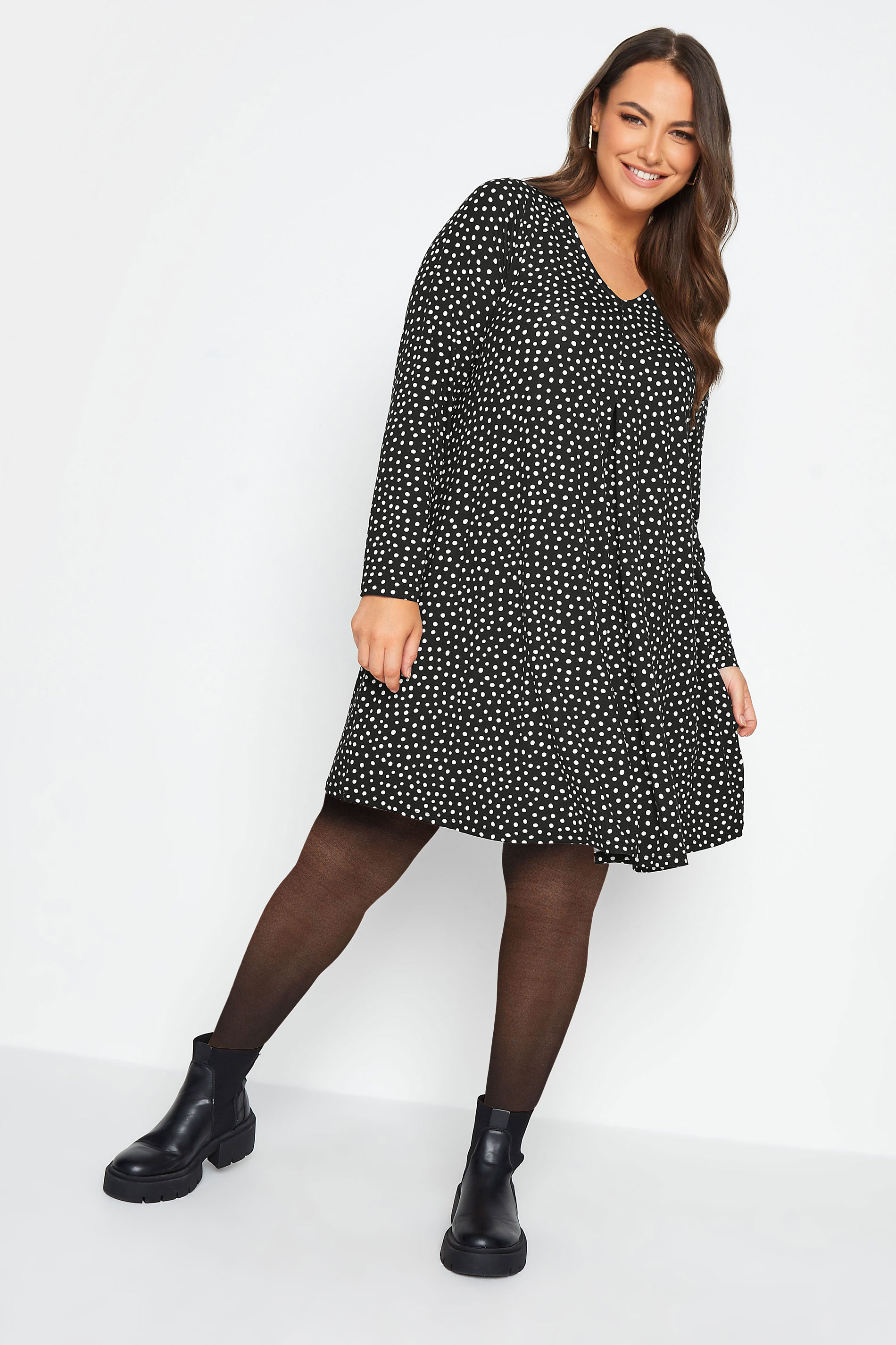 YOURS Curve Plus Size Black Spot Print Mini Dress | Yours Clothing  1