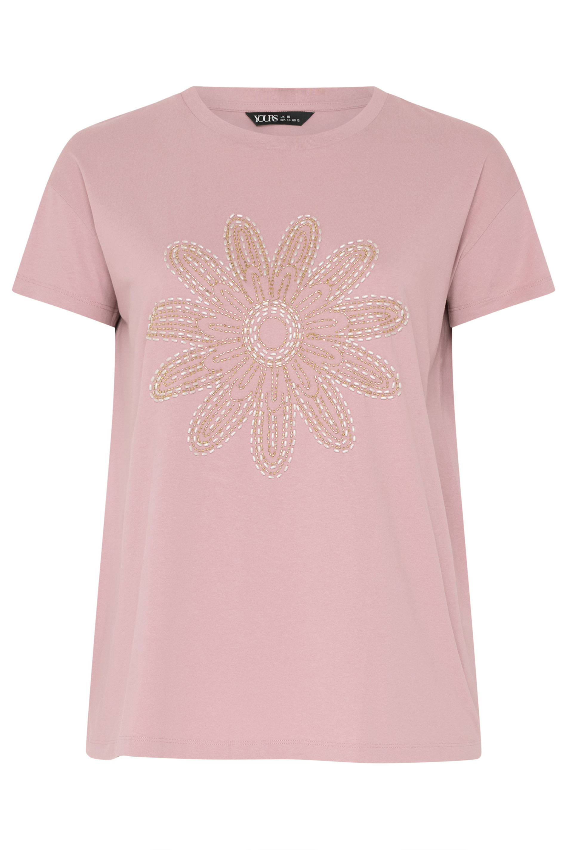 YOURS Plus Size Pink Beaded Daisy T-Shirt | Yours Clothing 5