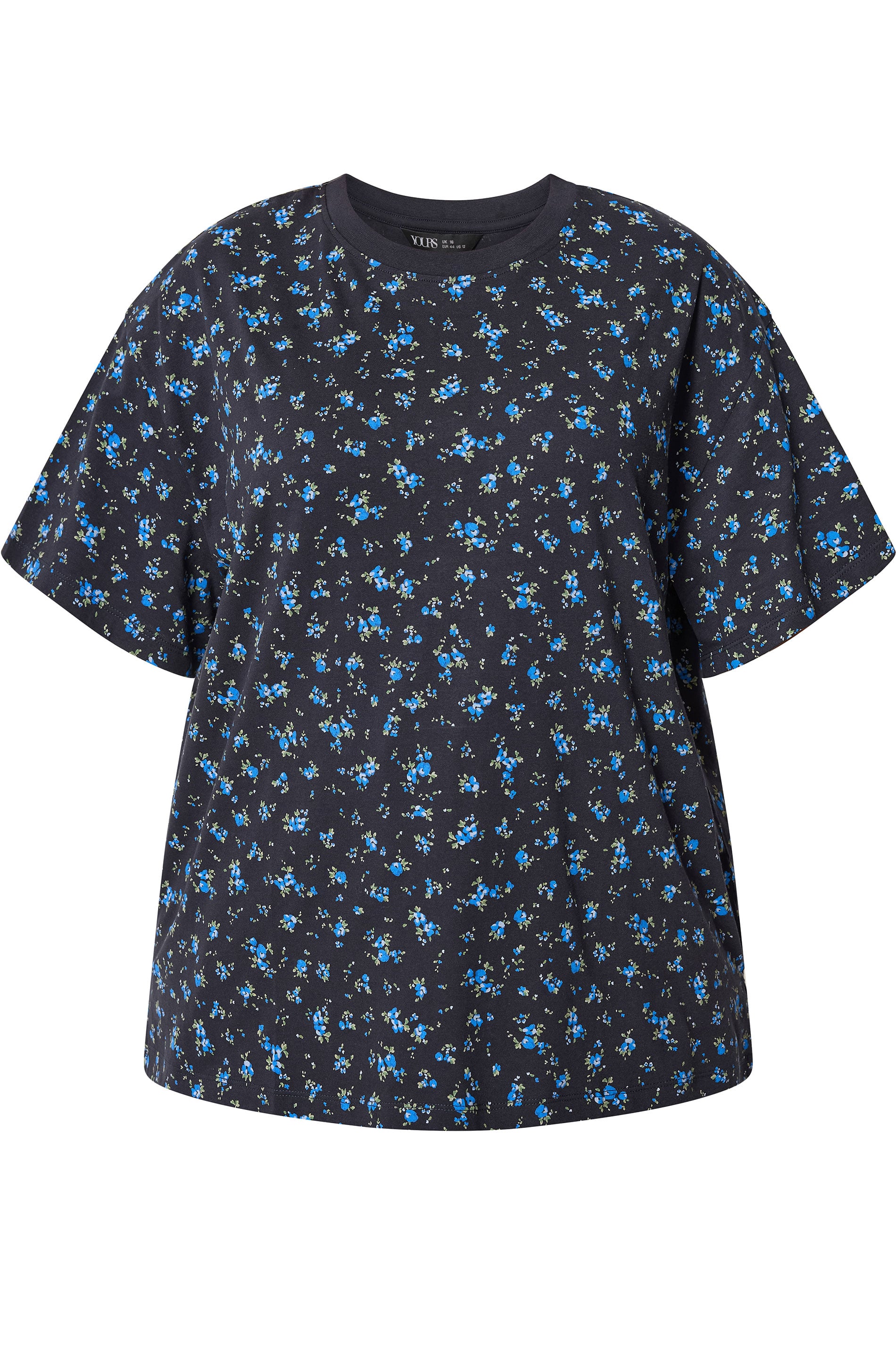 YOURS Plus Size Navy Blue Ditsy Floral Boxy T-Shirt | Yours Clothing 5