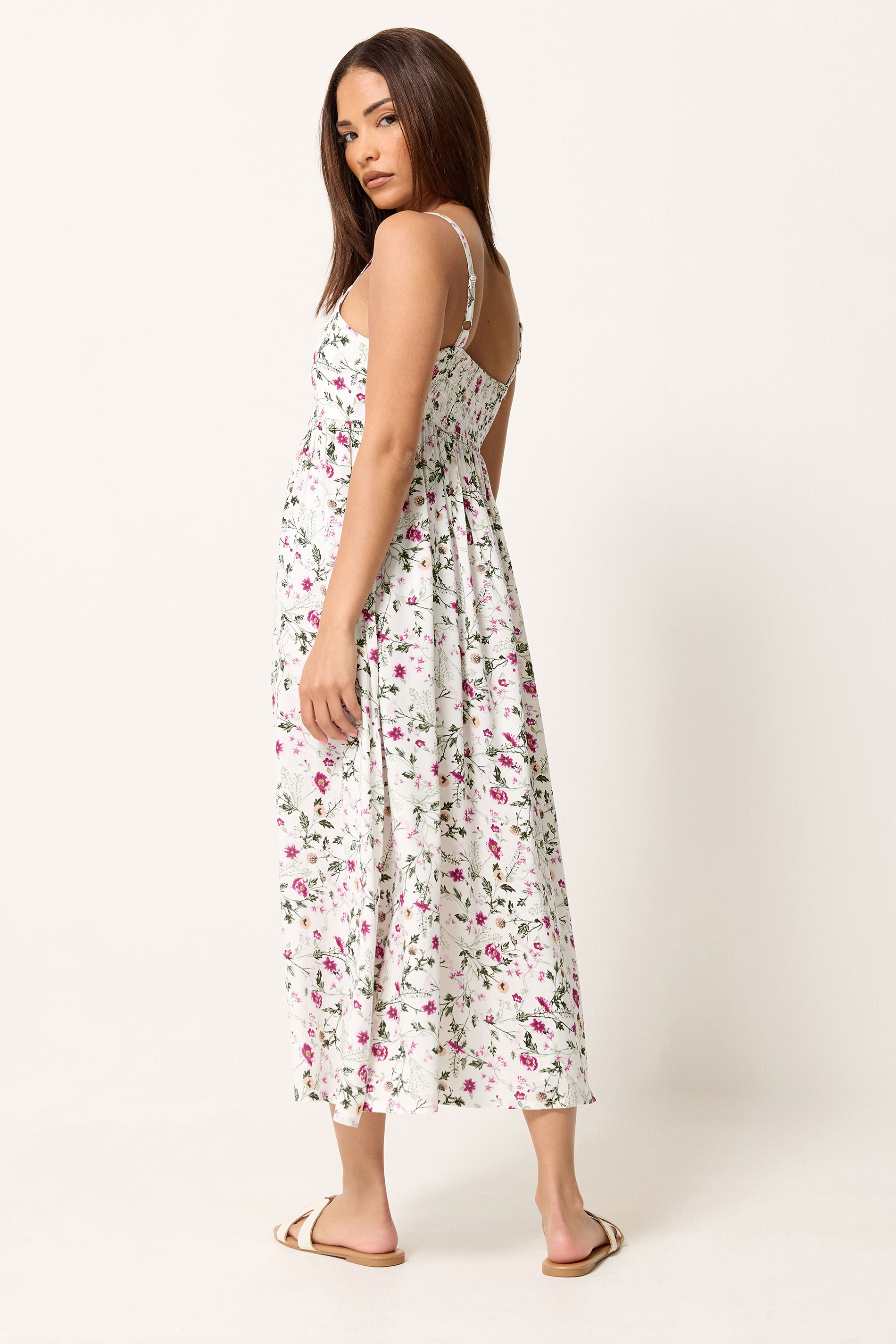 PixieGirl Petite White Ditsy Floral Midi Dress | PixieGirl 2