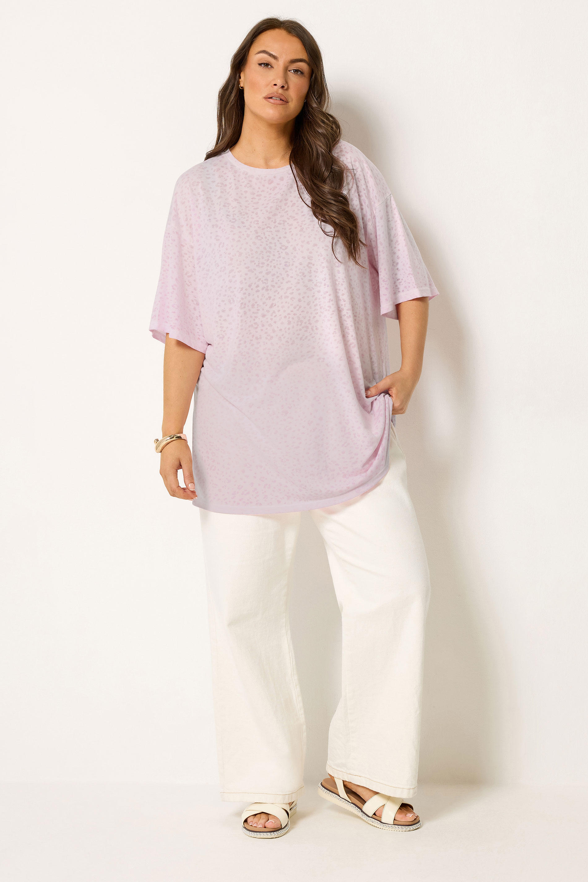 YOURS Plus Size Pink Animal Burnout T-Shirt | Yours Clothing 1