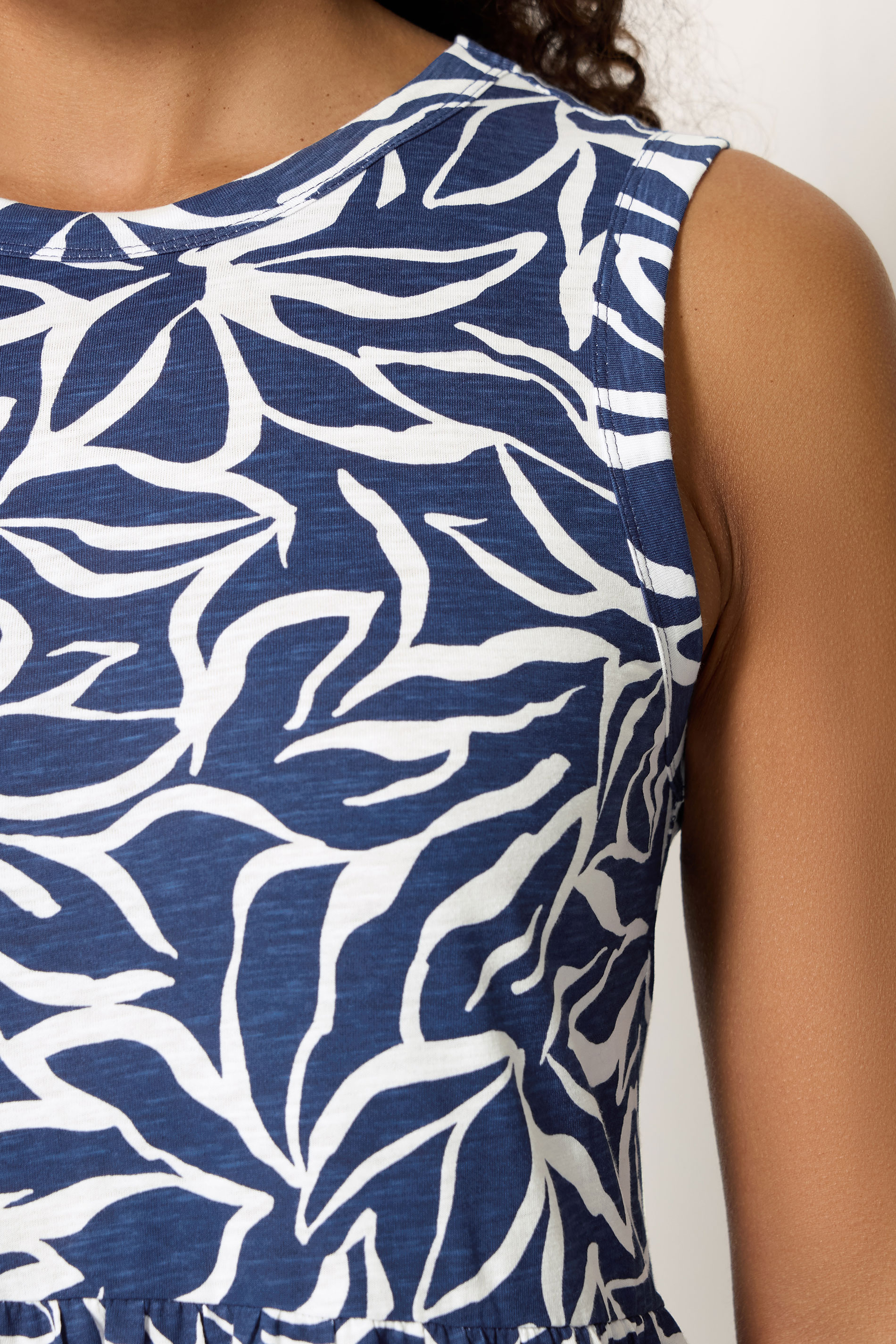 M&Co Navy Blue Abstract Print Cotton Tiered Maxi Dress | M&Co 5