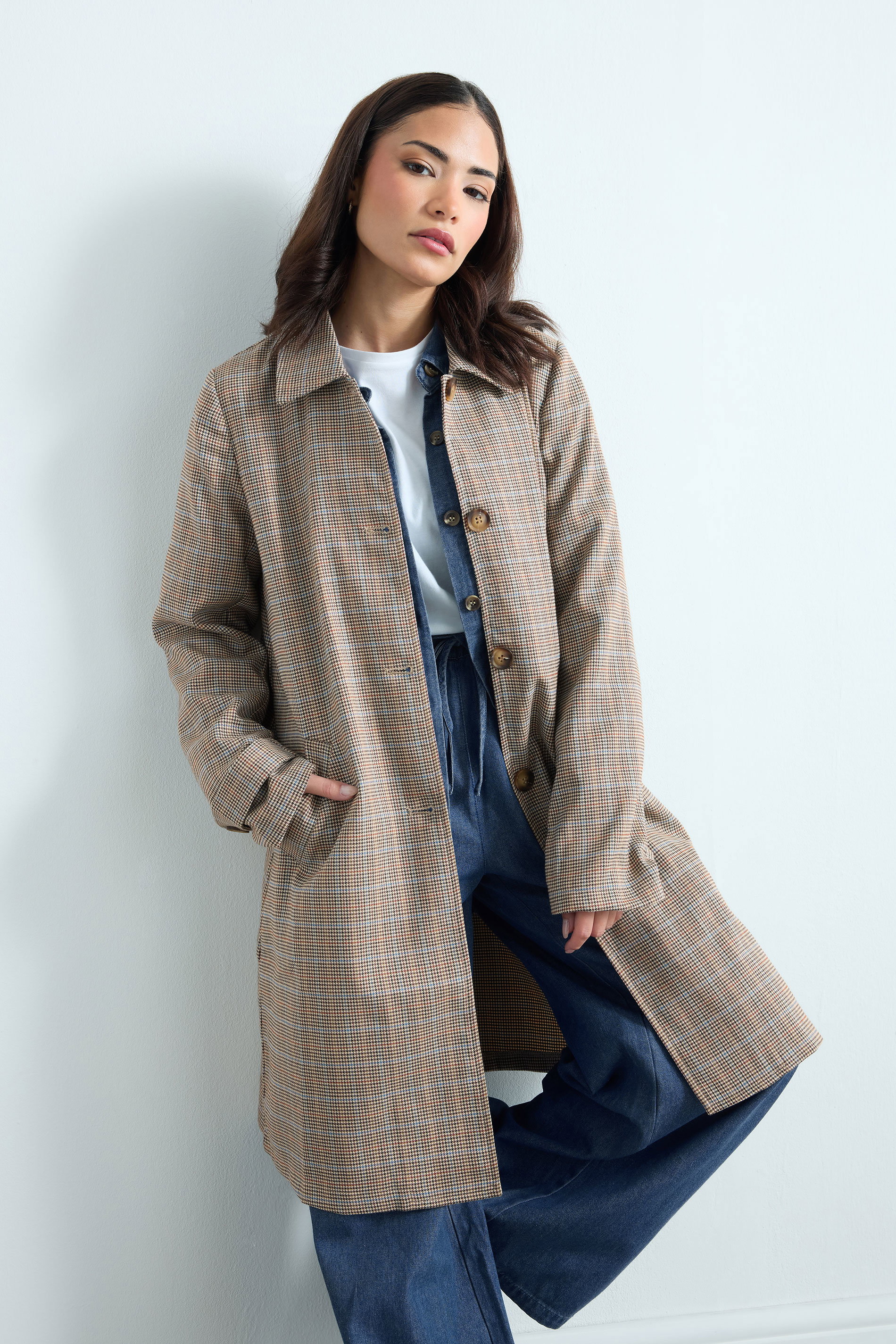 PixieGirl Petite Women's Grey Check Car Coat | PixieGirl 3
