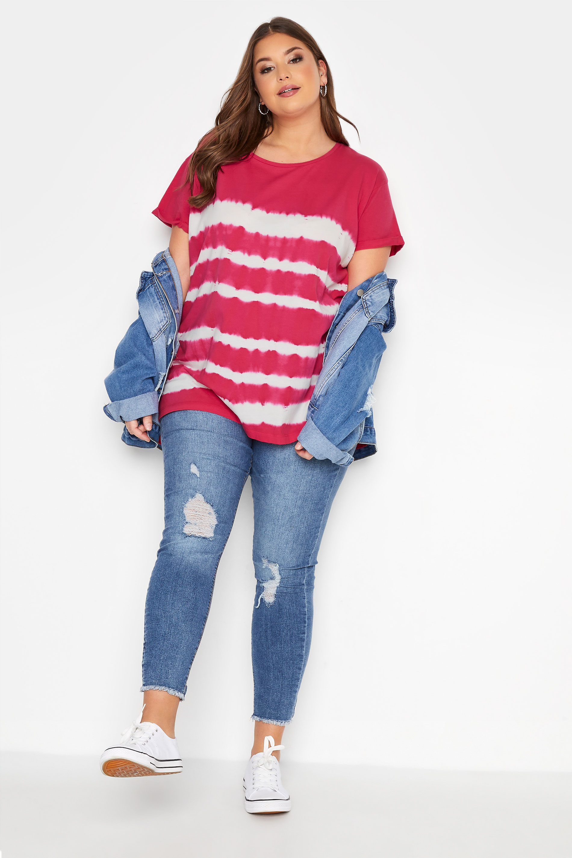 Grande taille  Tops Grande taille  Tops Jersey | YOURS FOR GOOD - T-Shirt Rose Manches Courtes Tie & Dye - OD03649