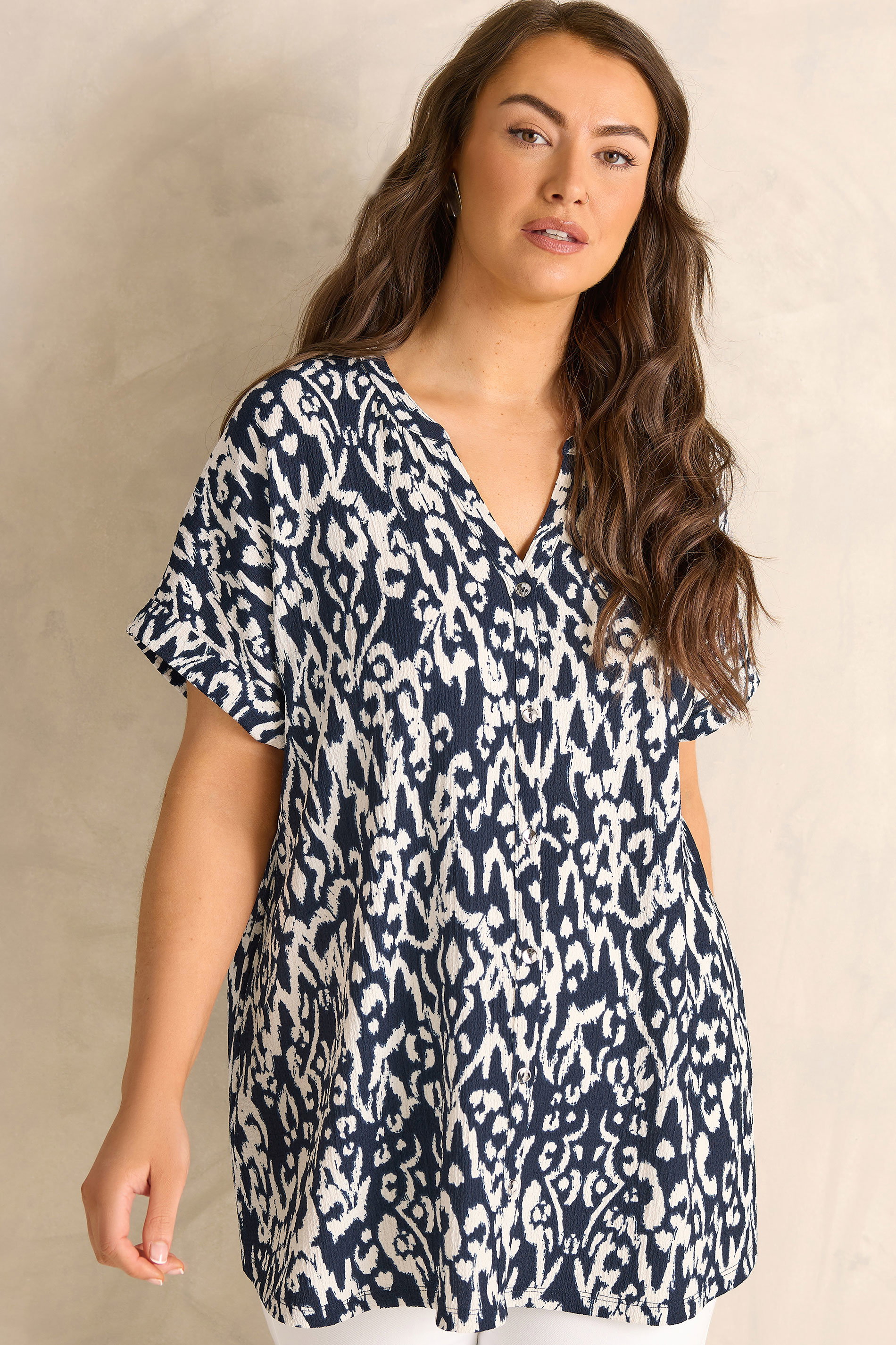 EVANS Plus Size Navy Blue Ikat Print Shirt | Evans  3