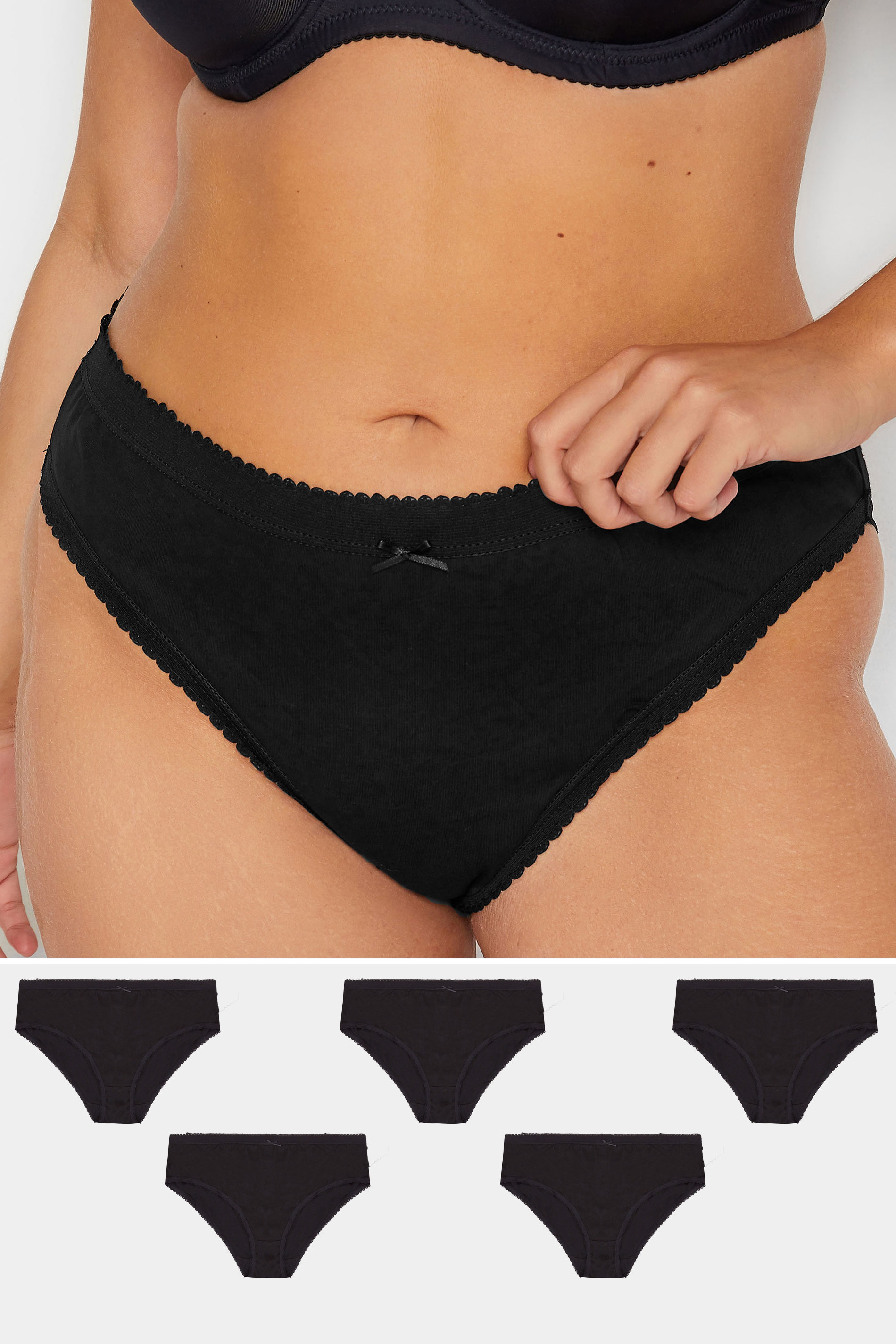 5 PACK Black High Leg Knickers | Yours Clothing 1
