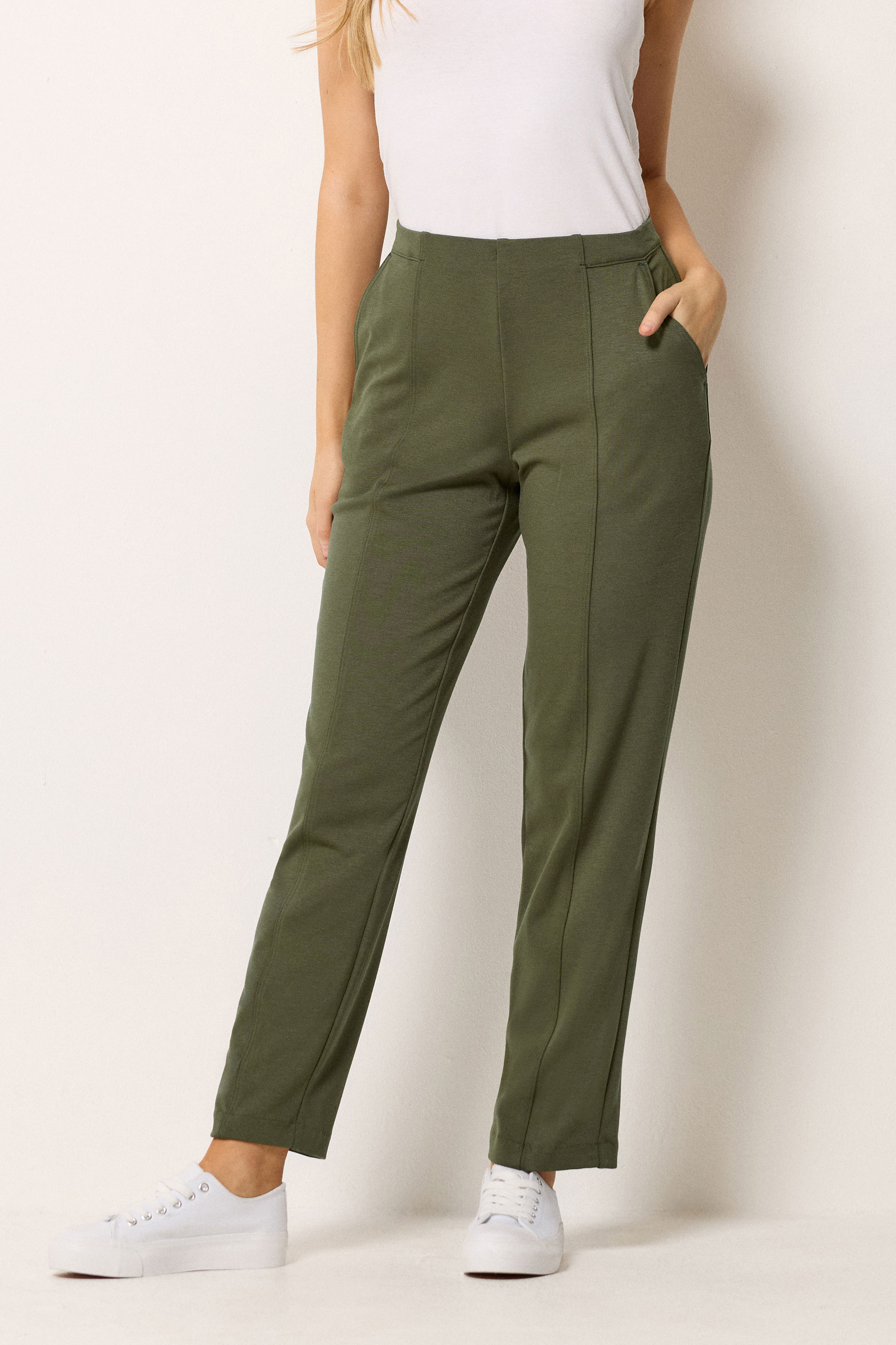 M&Co Khaki Green Ponte Seam Detail Trousers | M&Co 3
