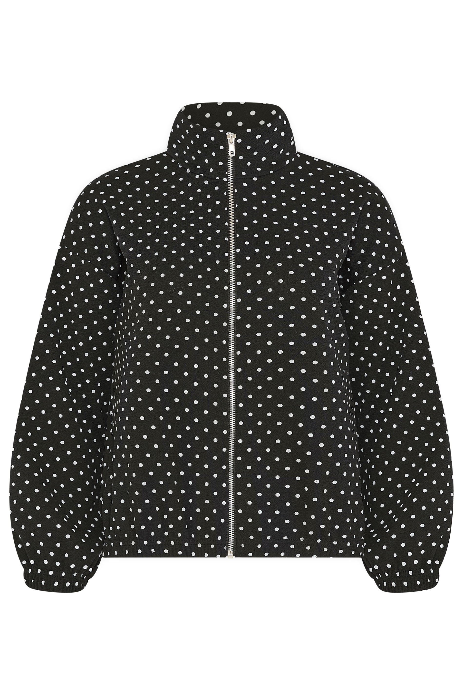 PixieGirl Petite Women's Black Polka Dot Funnel Neck Jacket | PixieGirl 5