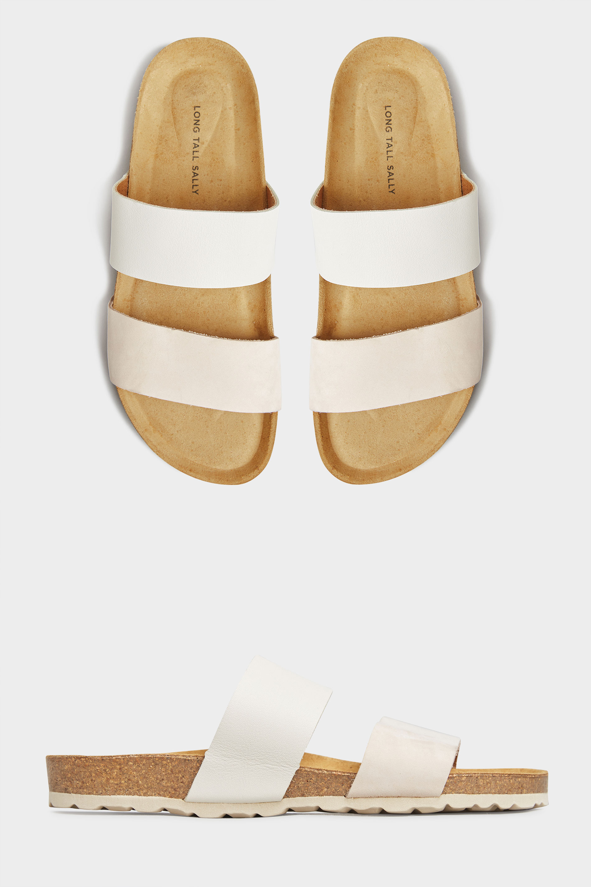 Off-White Leather Two Strap Footbed Sandals | Long Tall Sally 2