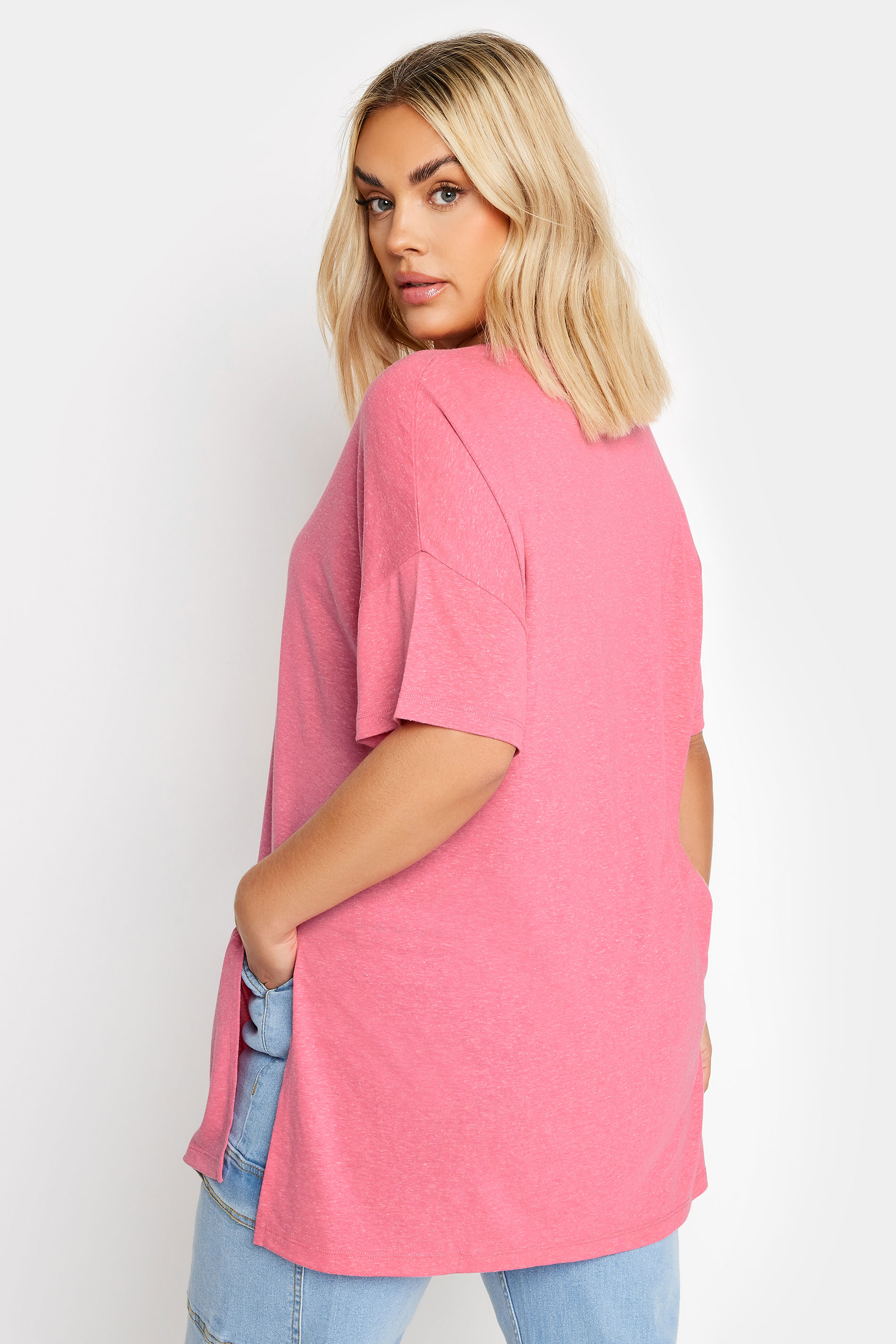 YOURS Plus Size Pink Oversized Linen T-Shirt | Yours Clothing 3
