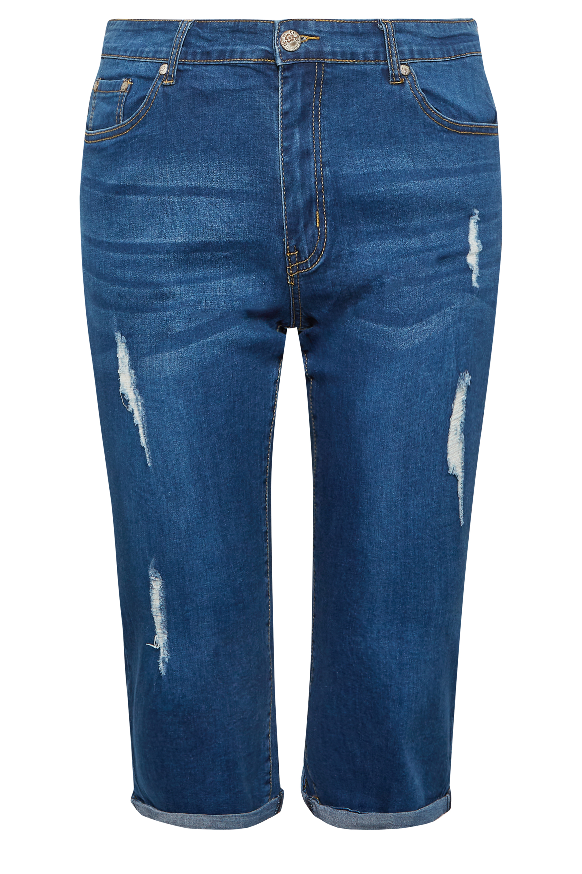 Womens Black or Blue Denim Distressed Capri-Jeans Size 10,12,14,16,18,20,22  NWT!