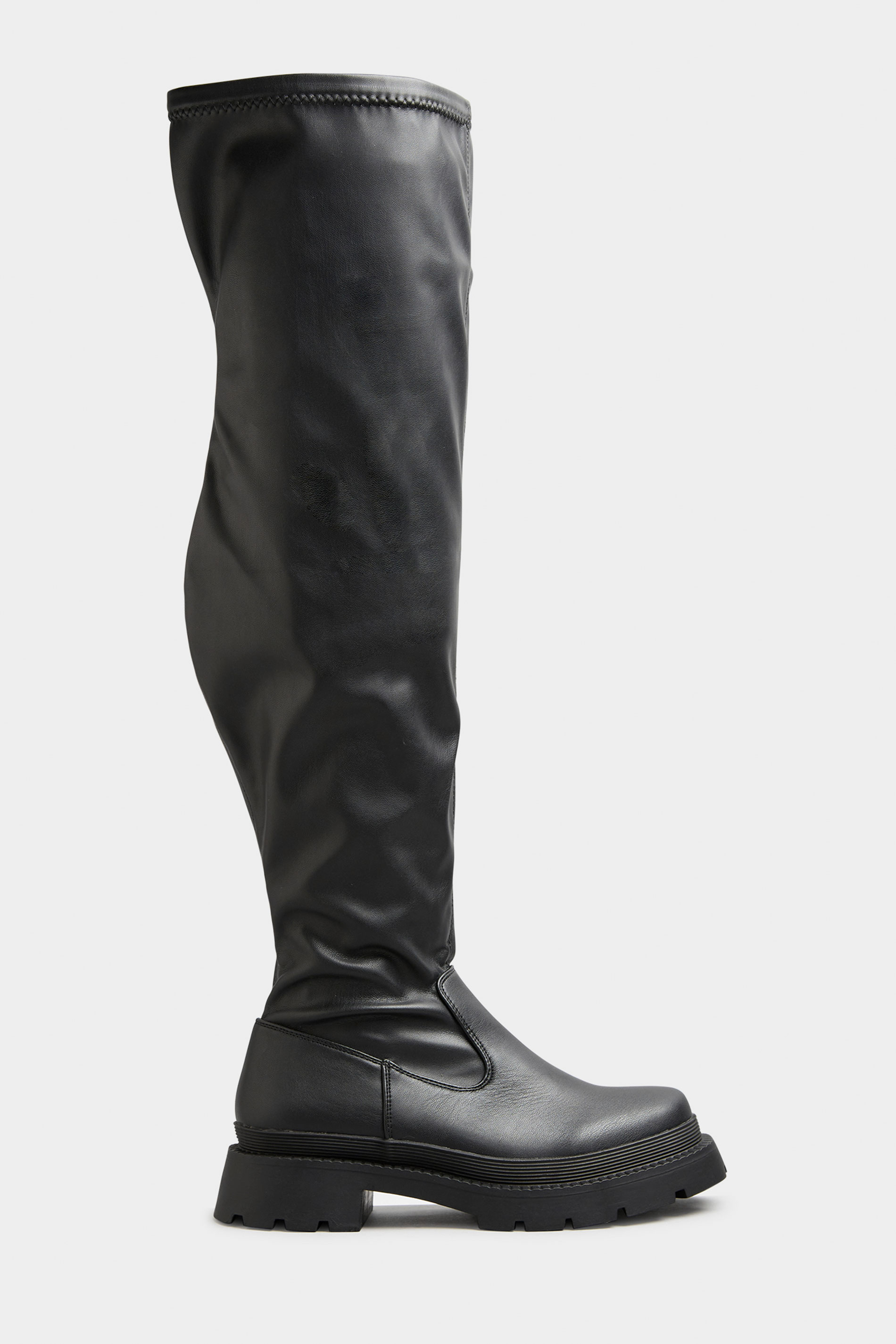LIMITED COLLECTION Black Over The Knee Cleated Boots In Extra Wide Fit | Yours Clothing 3