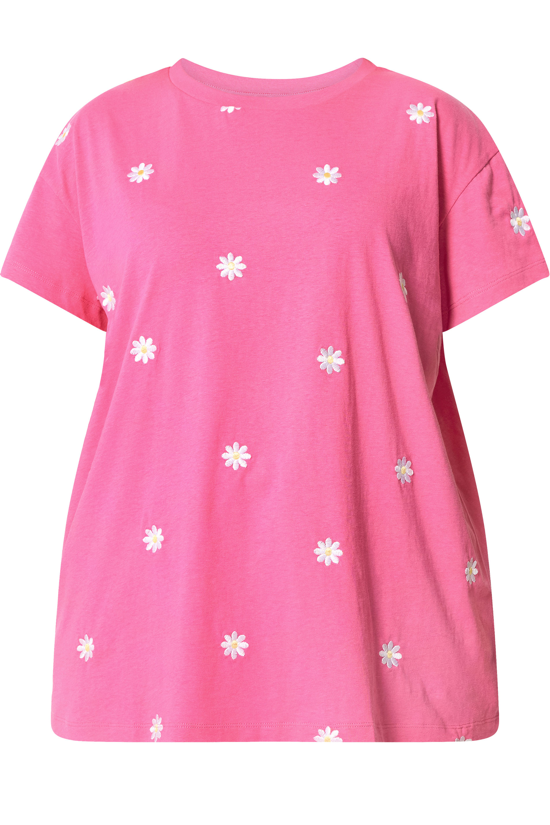 YOURS Plus Size Pink Embroidered Daisy Short Sleeve T-Shirt | Yours Clothing 6