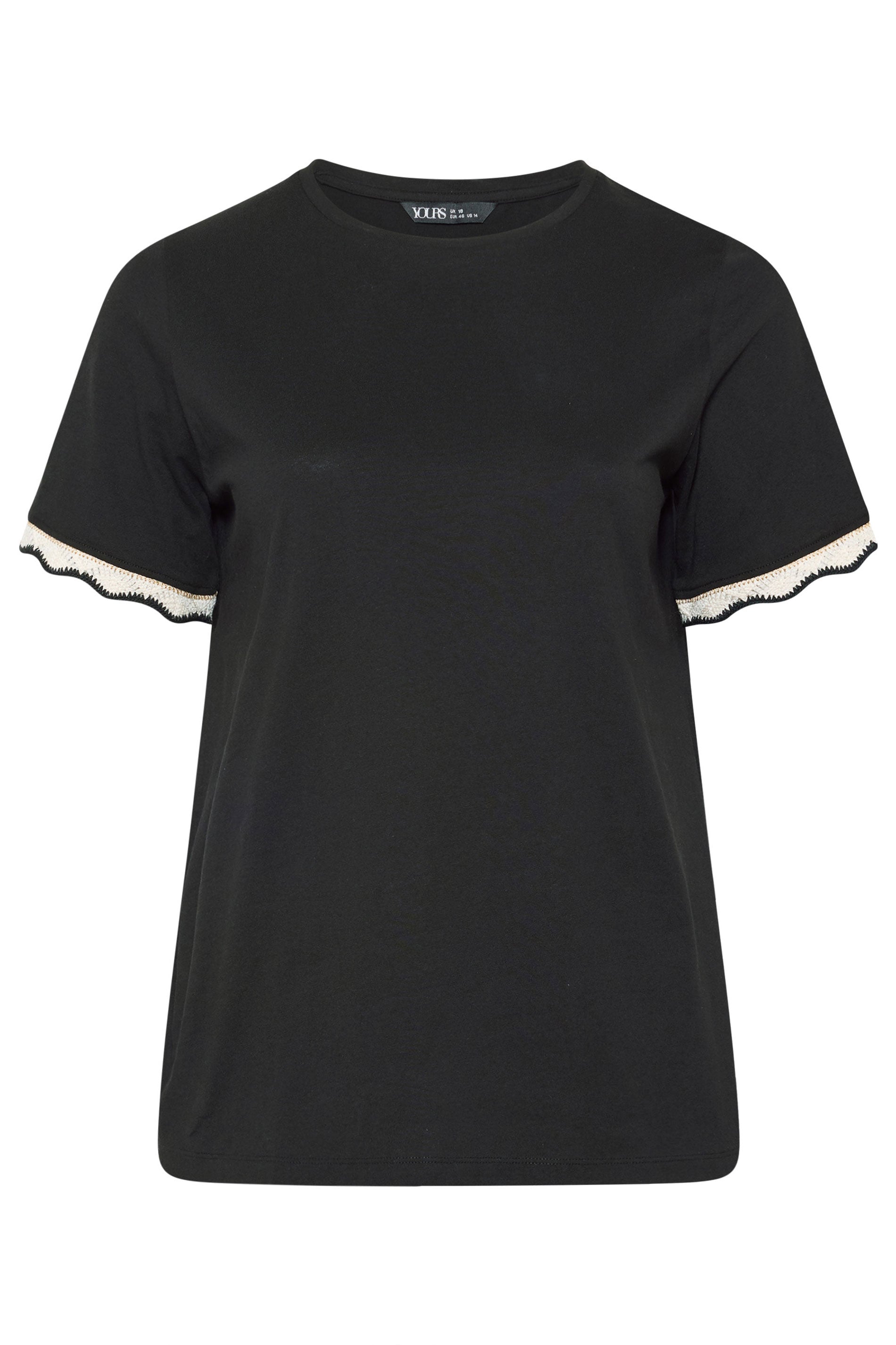 YOURS Plus Size Black Metallic Crochet Trim T-Shirt | Yours Clothing 6