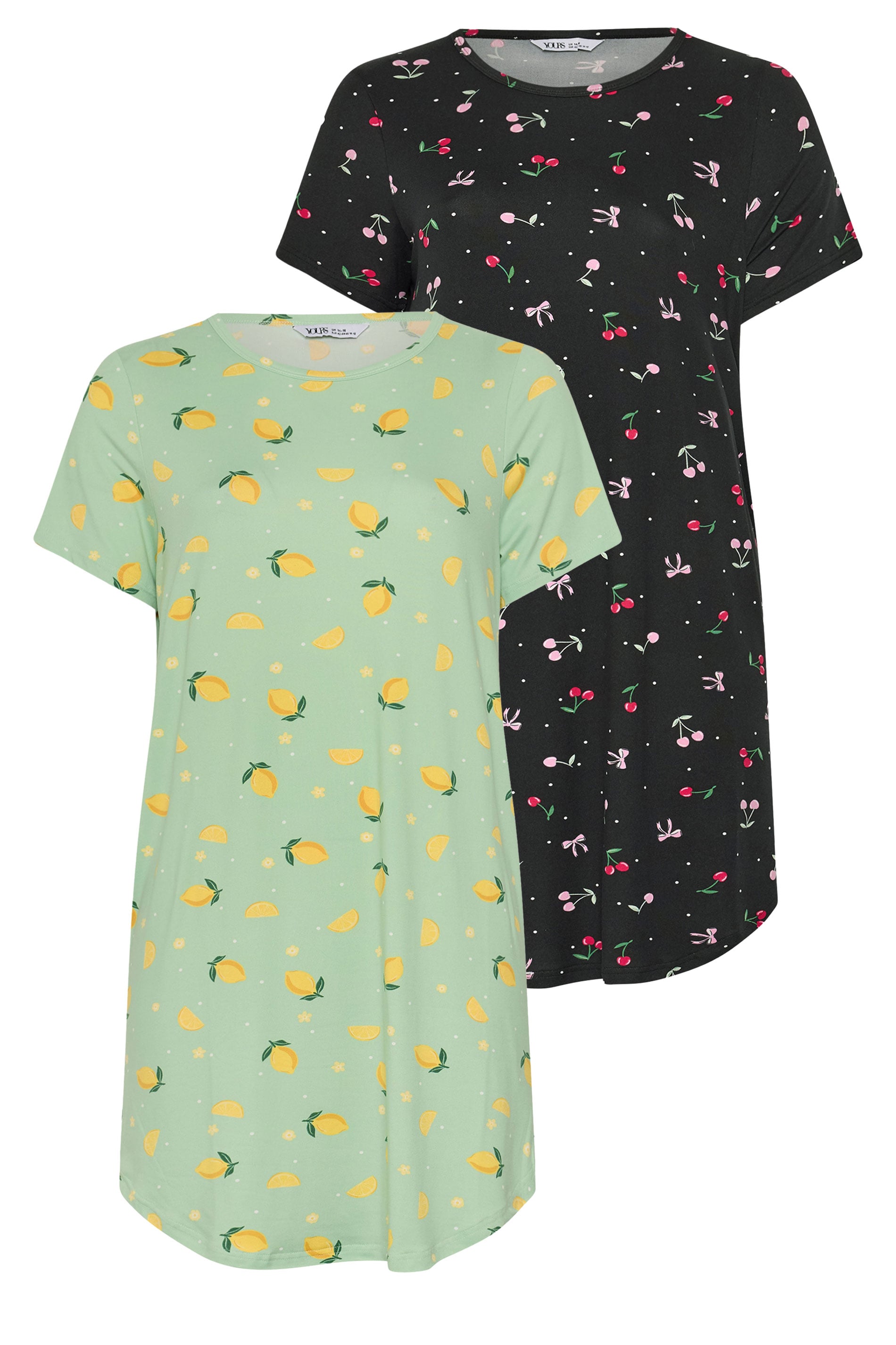 YOURSET Plus Size 2 PACK Black Lemon & Cherry Soft Touch Nightdresses | Yours Clothing 8