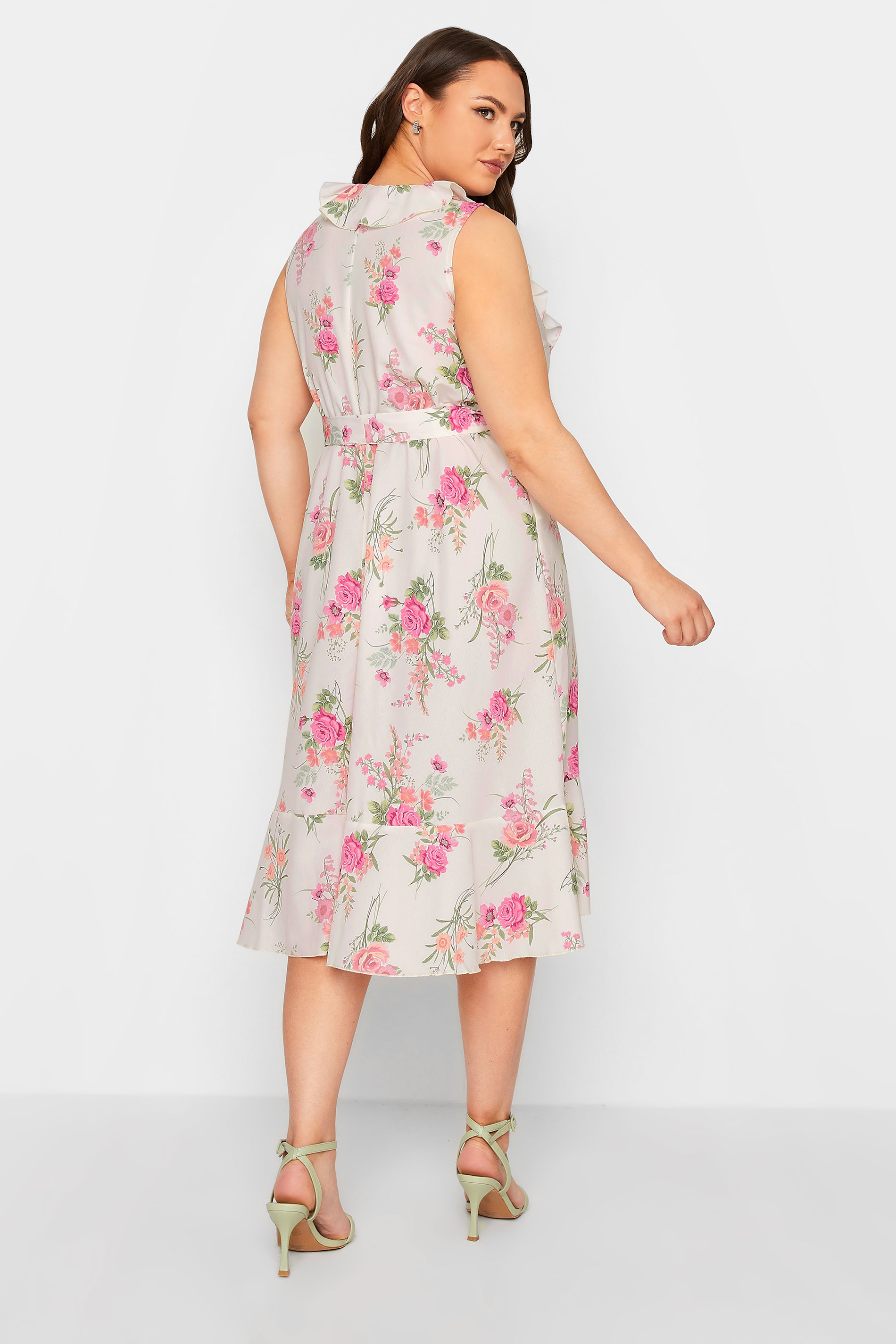 YOURS LONDON Plus Size White Floral Print Double Ruffle Wrap Dress | Yours Clothing 3