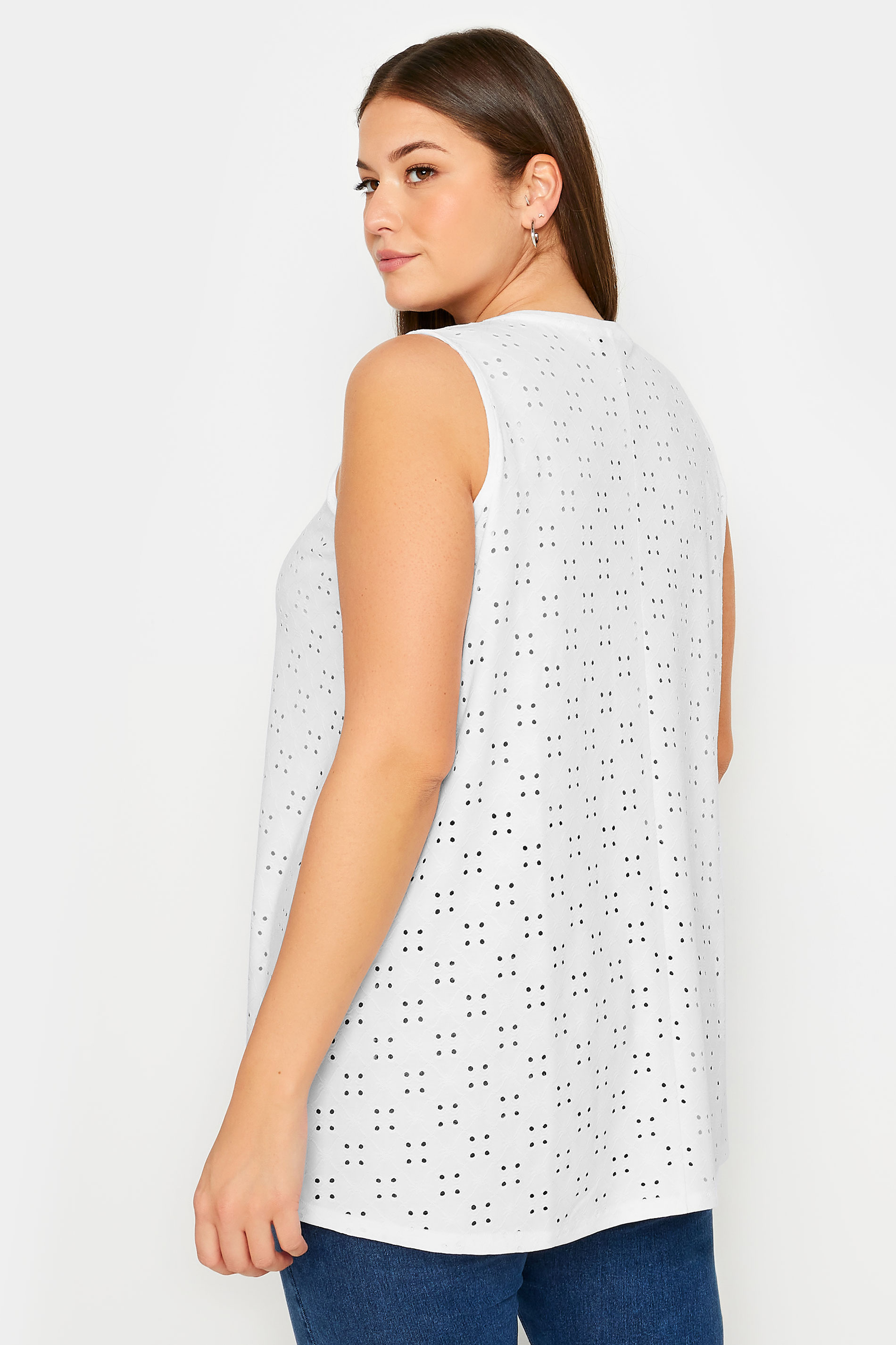 YOURS Plus Size White Broderie Anglaise Swing Vest Top | Yours Clothing 3