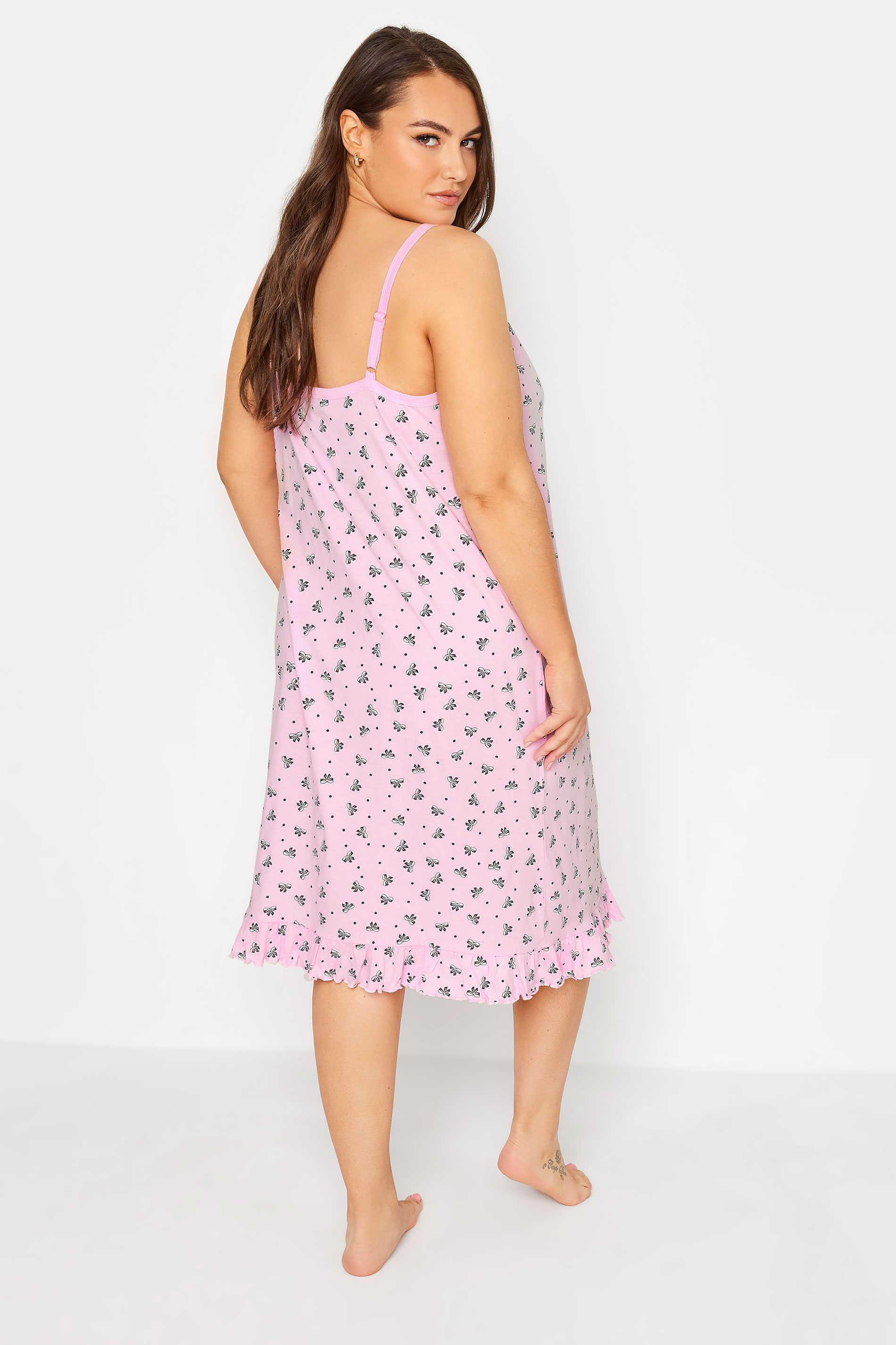 YOURS Plus Size Light Pink Ditsy Floral Print Cotton Chemise | Yours Clothing 3