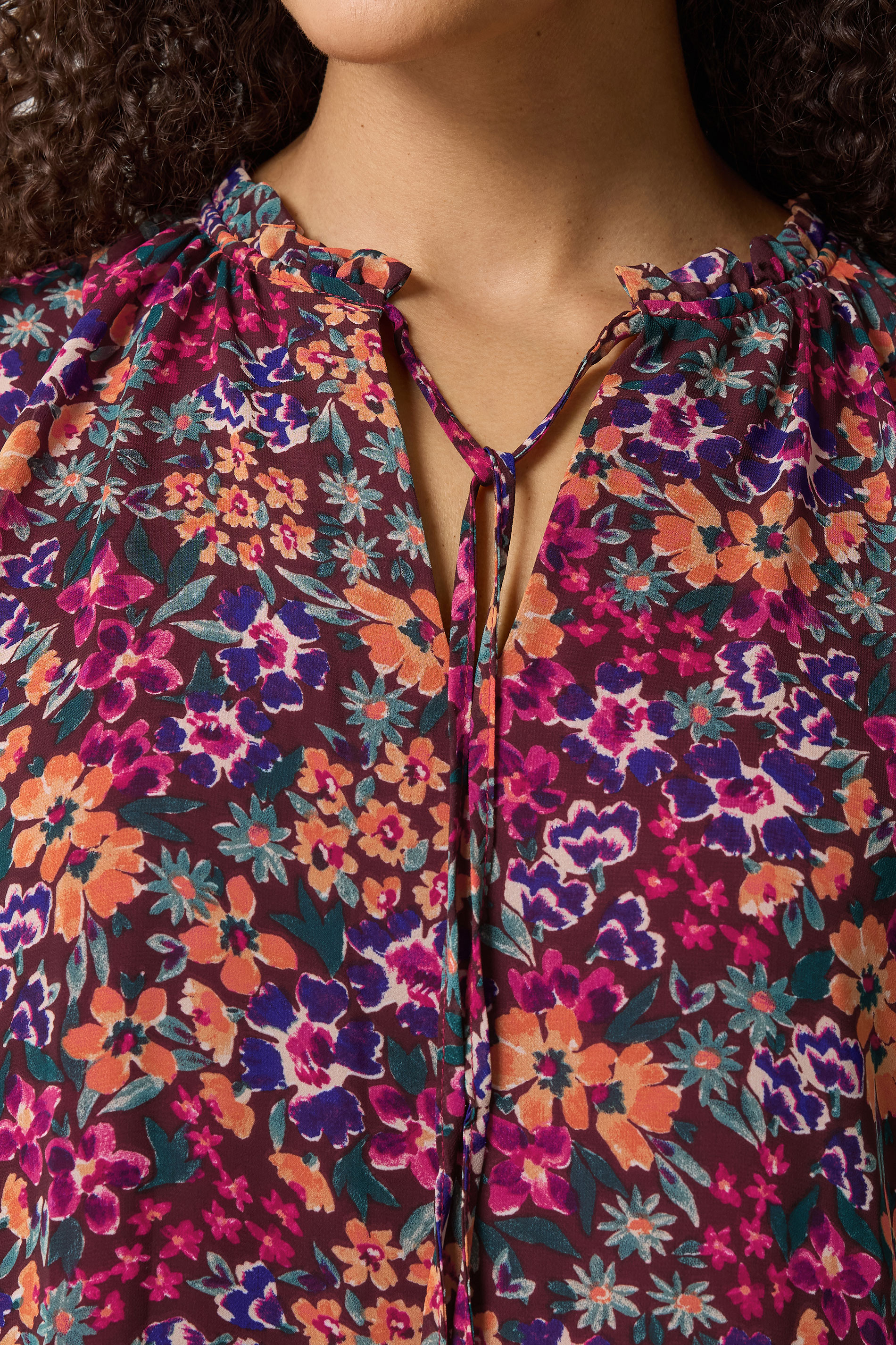M&Co Berry Red Ditsy Floral Tie Neck Blouse | M&Co 5