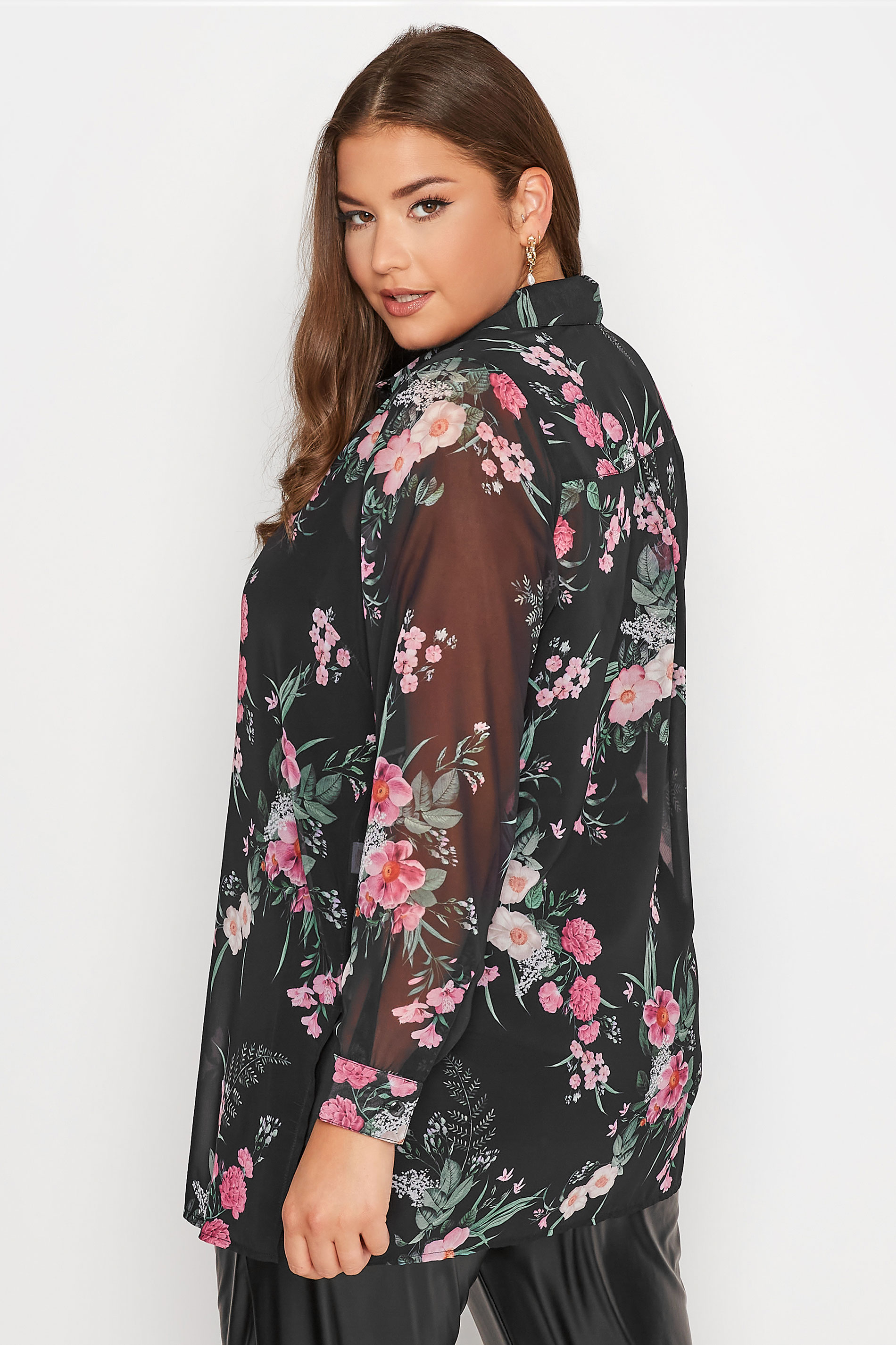 YOURS LONDON Curve Black Floral Chiffon Shirt | Yours Clothing 3