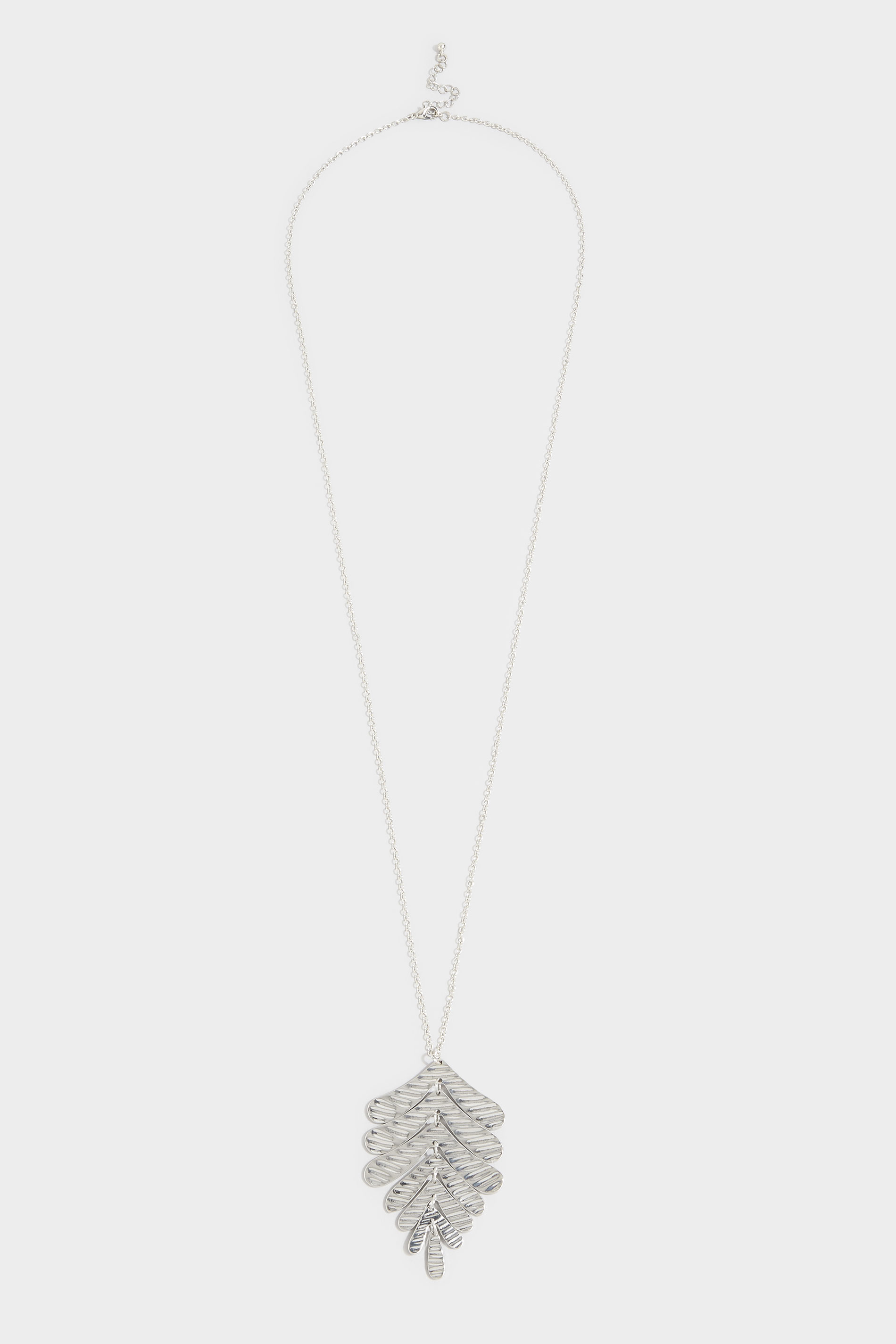 Silver Tone Leaf Pendant Long Necklace 1
