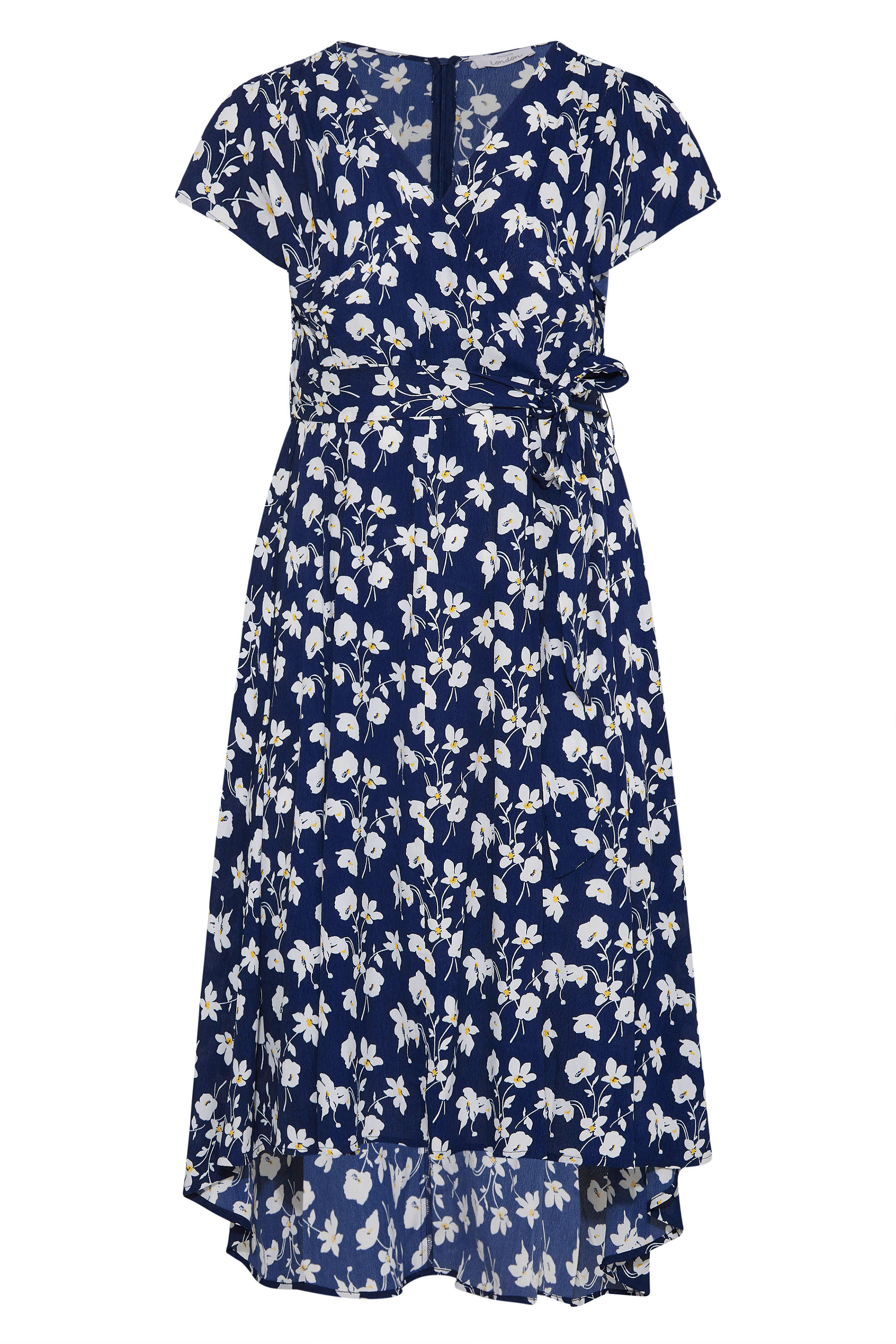 Robes Grande Taille Grande taille  Robes Portefeuilles | YOURS LONDON - Robe Midi Bleue Marine Floral Cache-Coeur - NG46821