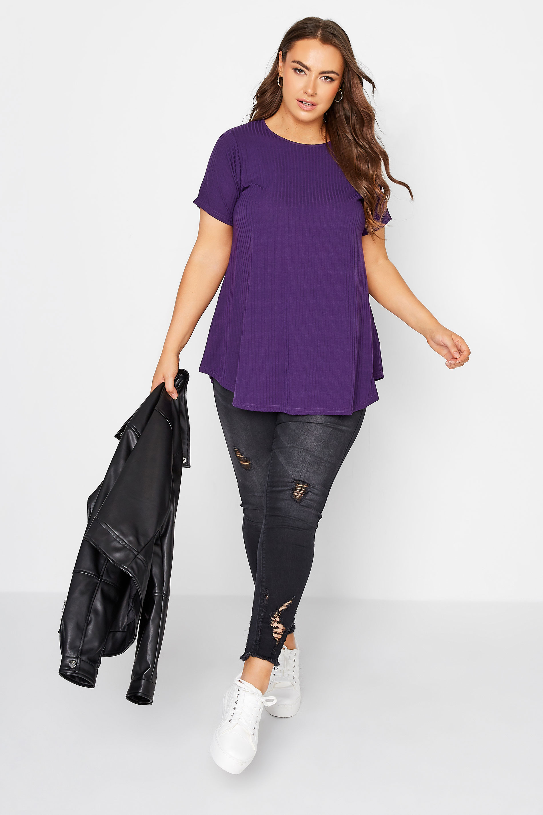 LIMITED COLLECTION Plus Size Purple Ribbed Swing Top | Yours Clothing 2